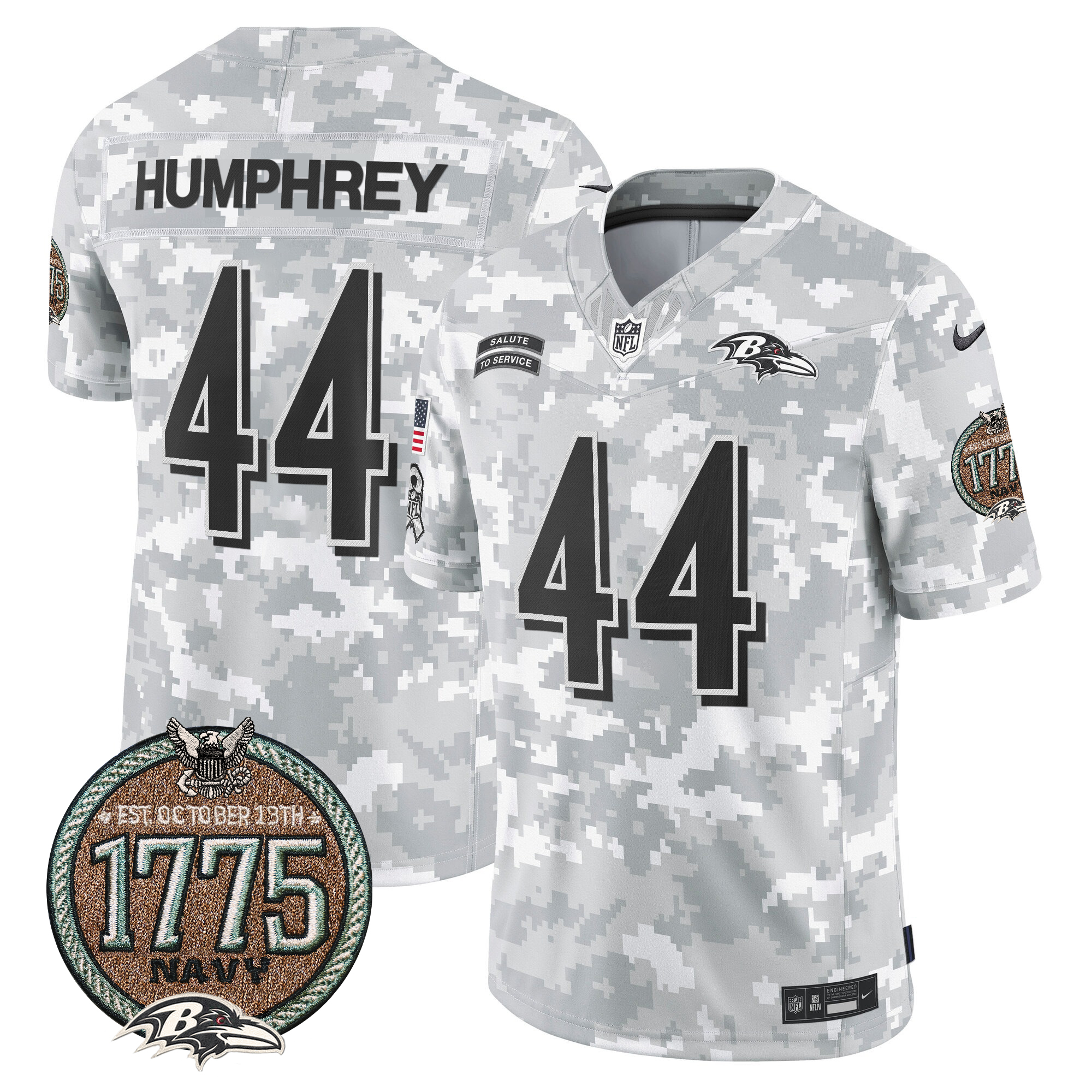 Marlon Humphrey Men's Baltimore Ravens 2024 Salute to Service Establishment Year Patch Vapor Limited Navy Jersey - All Stitched