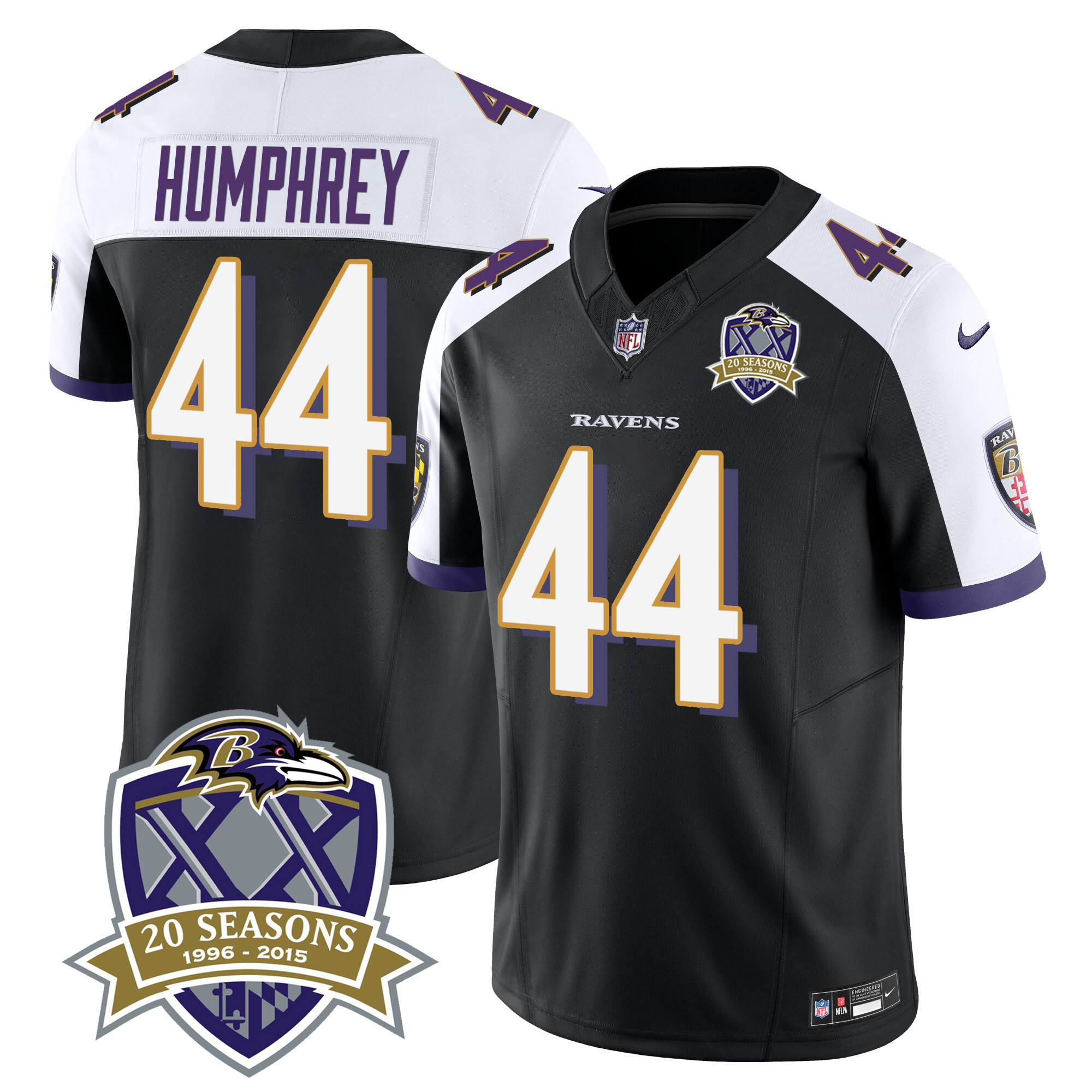 Marlon Humphrey Men's Baltimore Ravens 20th Season Patch Vapor Limited Black Alternate Jersey - All Stitched
