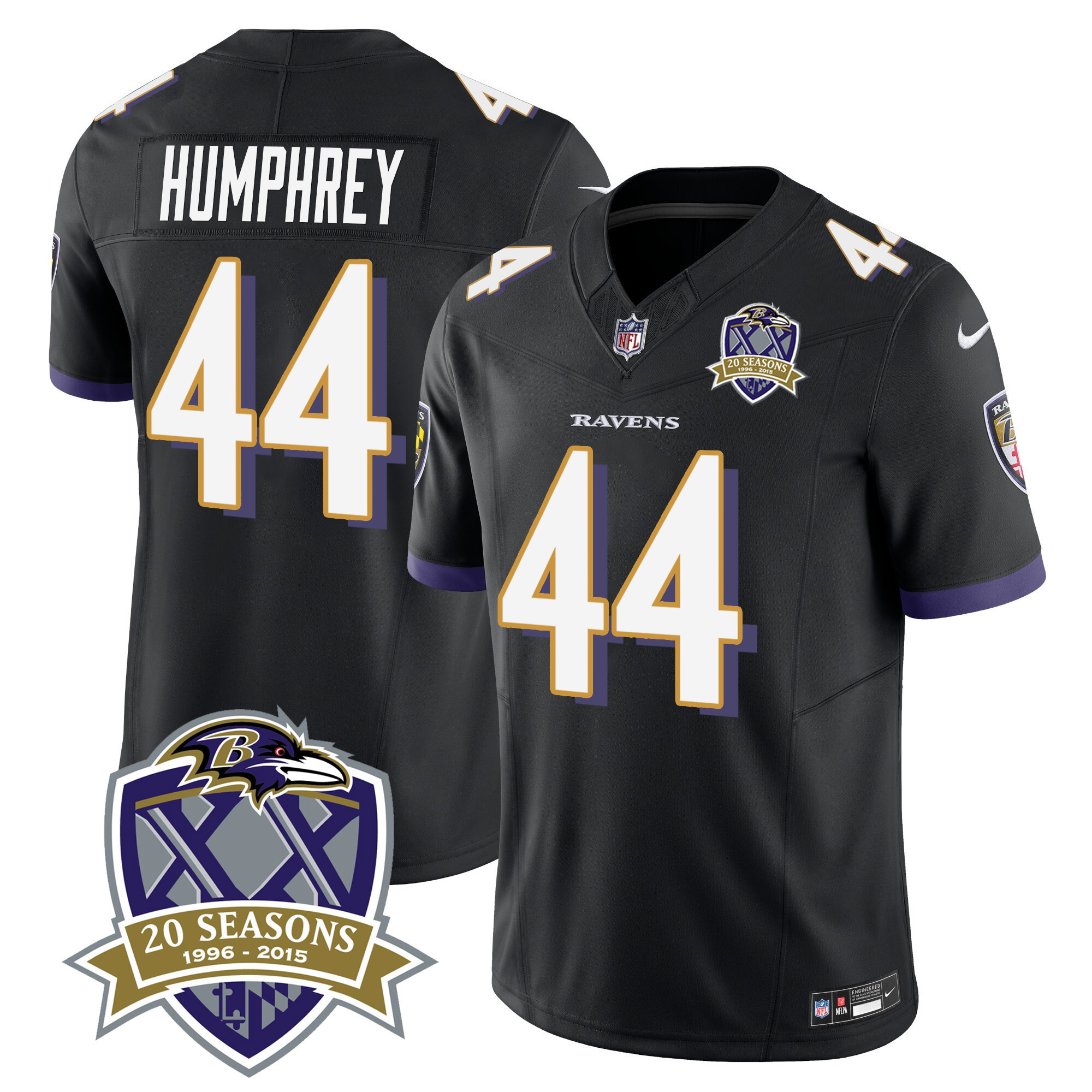 Marlon Humphrey Men's Baltimore Ravens 20th Season Patch Vapor Limited Black Jersey - All Stitched