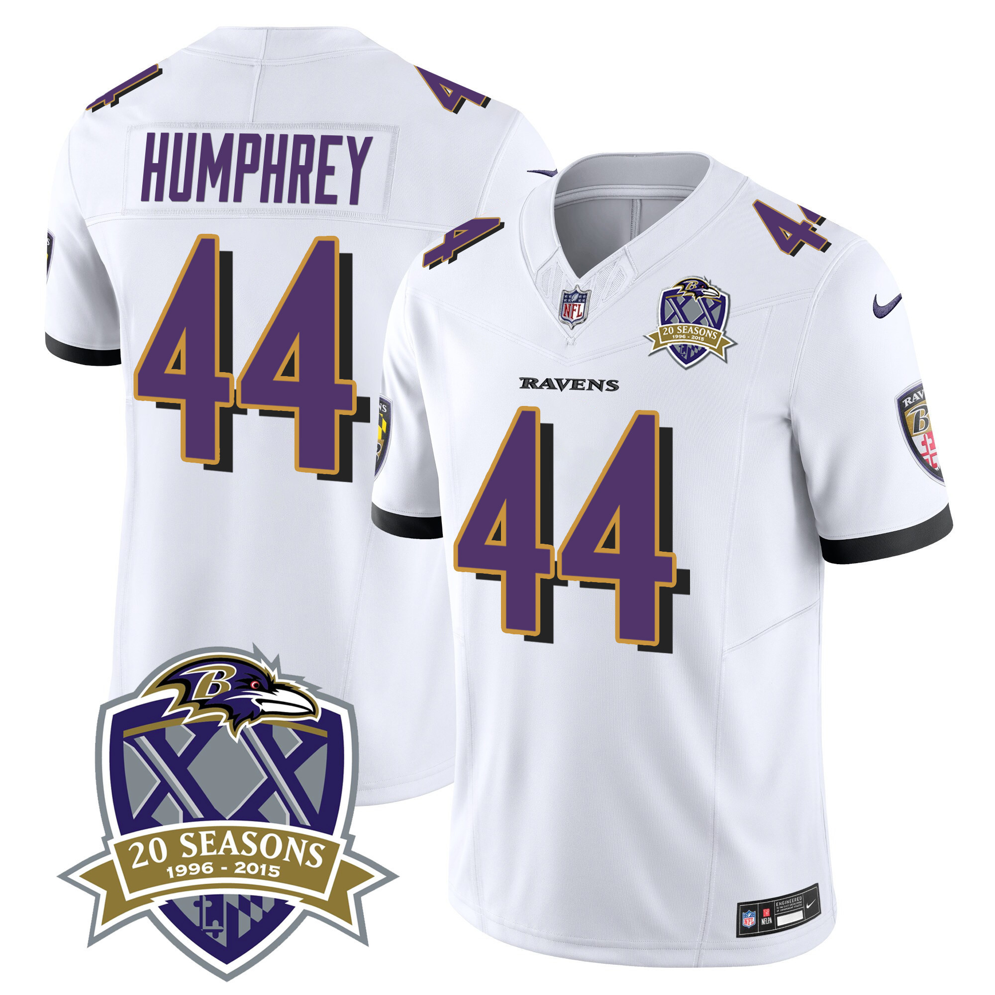 Marlon Humphrey Men's Baltimore Ravens 20th Season Patch Vapor Limited White Jersey - All Stitched