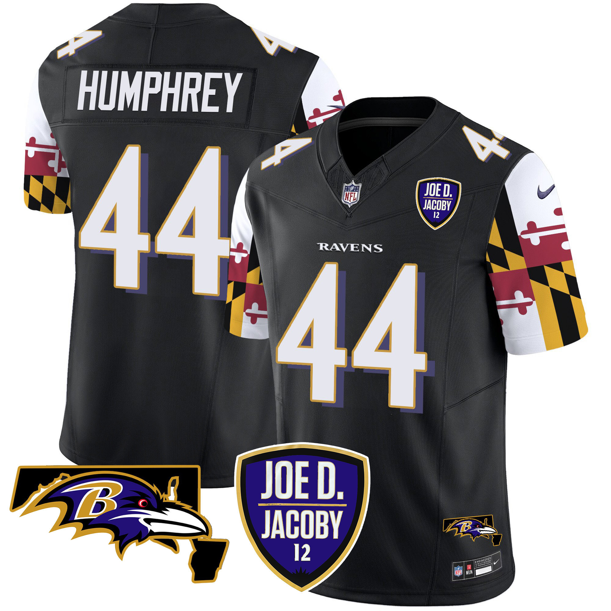 Marlon Humphrey Men's Baltimore Ravens Joe D & Jacoby Patch Vapor Limited Black Jersey - All Stitched