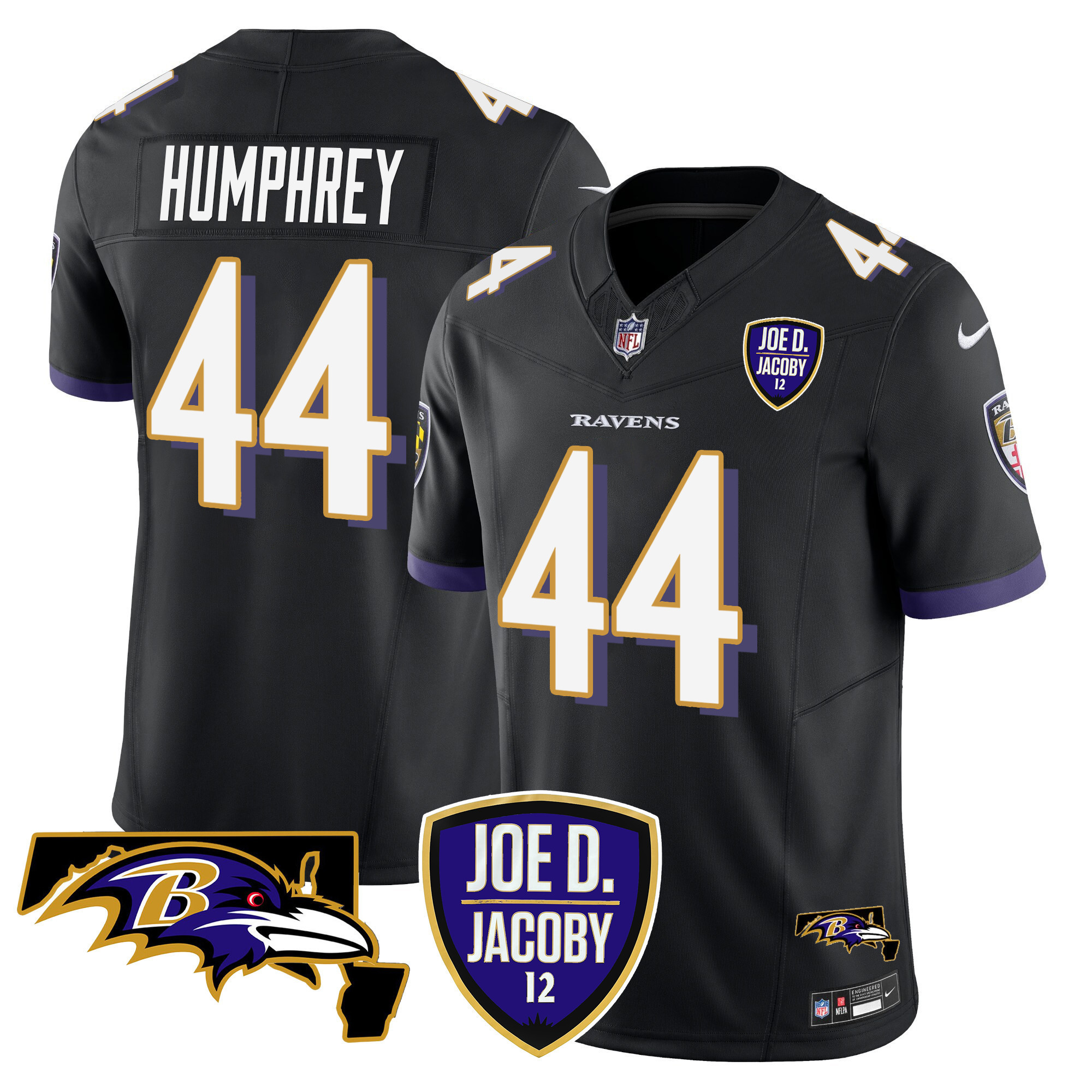 Marlon Humphrey Men's Baltimore Ravens Joe D & Jacoby Patch Vapor Limited Black Jersey - All Stitched