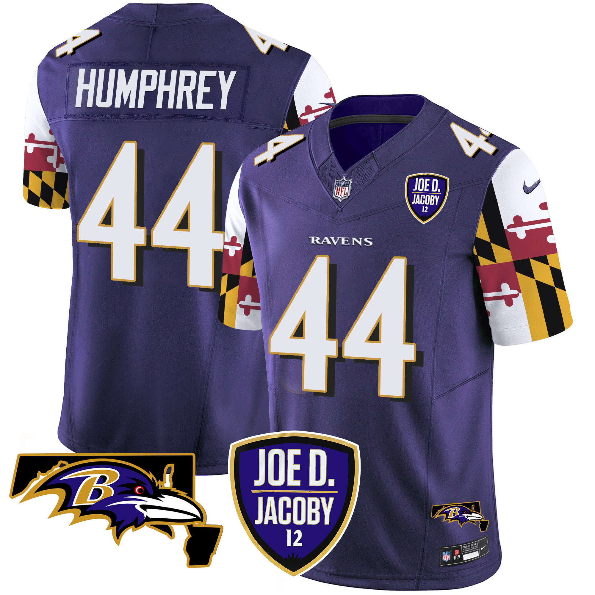 Marlon Humphrey Men's Baltimore Ravens Joe D & Jacoby Patch Vapor Limited Purple Jersey - All Stitched