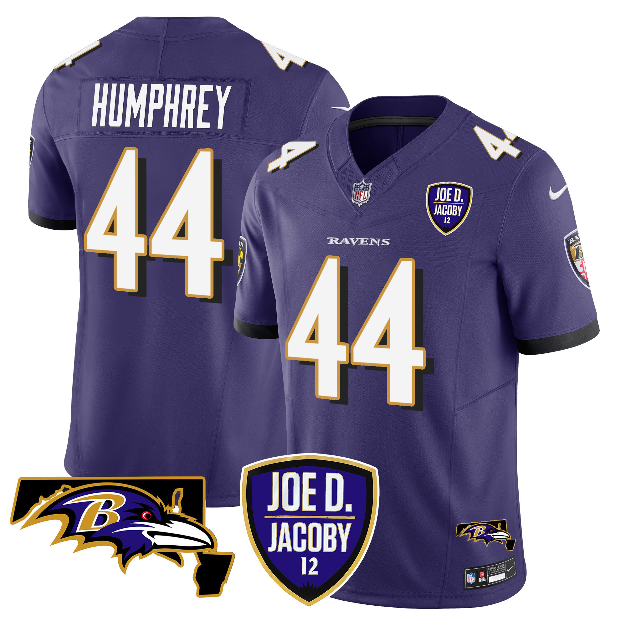 Marlon Humphrey Men's Baltimore Ravens Joe D & Jacoby Patch Vapor Limited Purple Jersey - All Stitched