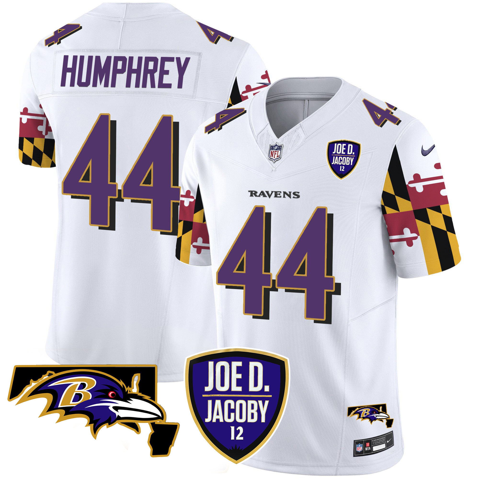 Marlon Humphrey Men's Baltimore Ravens Joe D & Jacoby Patch Vapor Limited White Jersey - All Stitched