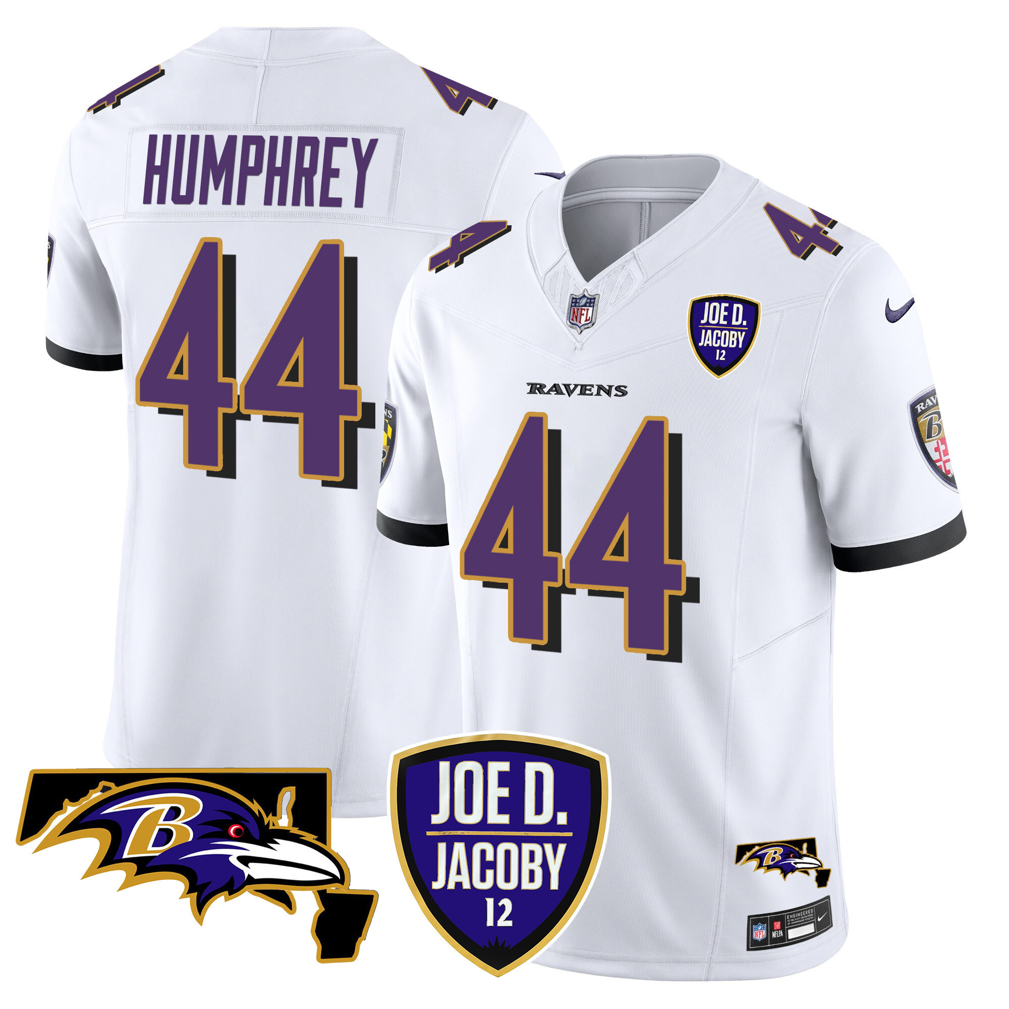 Marlon Humphrey Men's Baltimore Ravens Joe D & Jacoby Patch Vapor Limited White Jersey - All Stitched