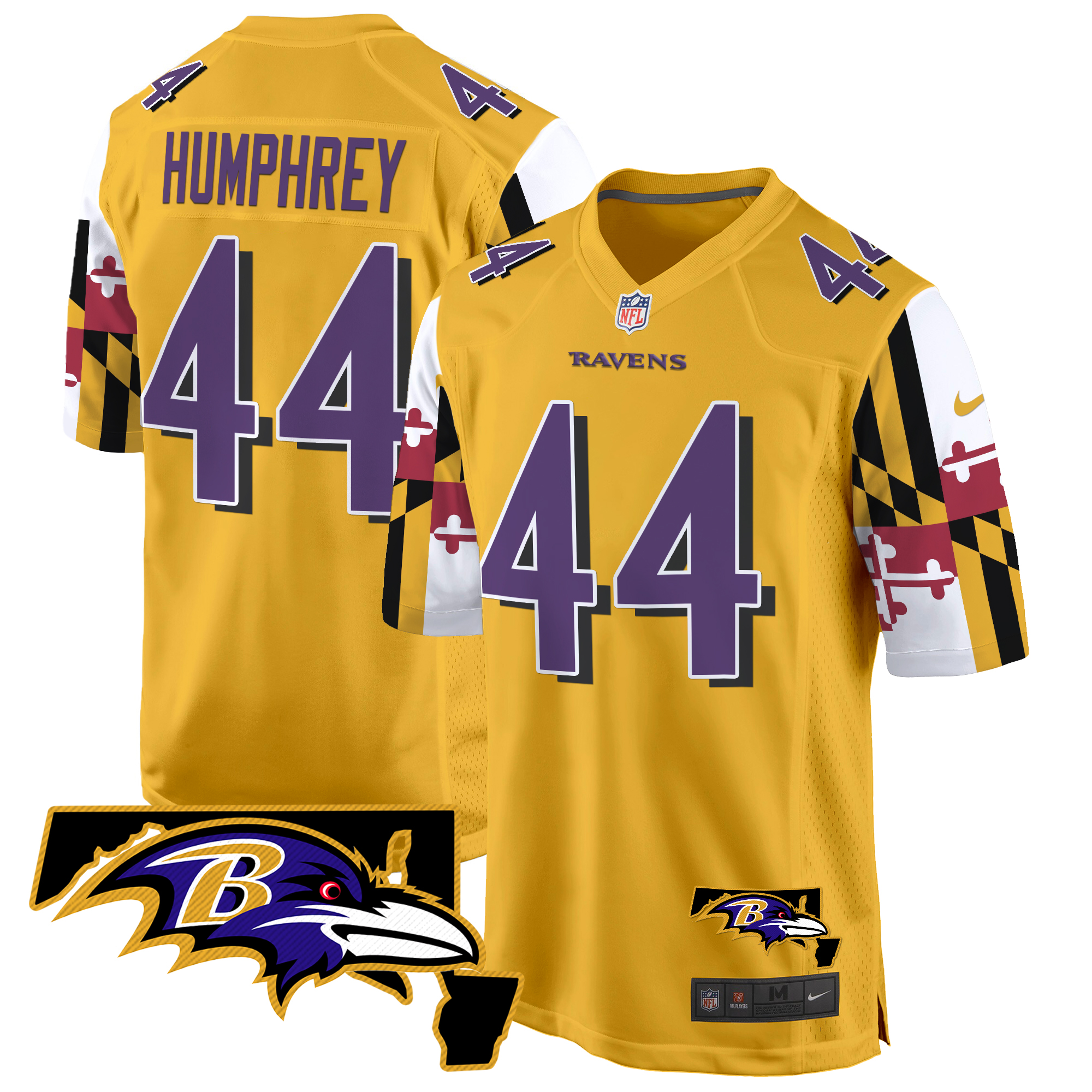 Marlon Humphrey Men's Baltimore Ravens Maryland Flag Game Gold Jersey - All Stitched