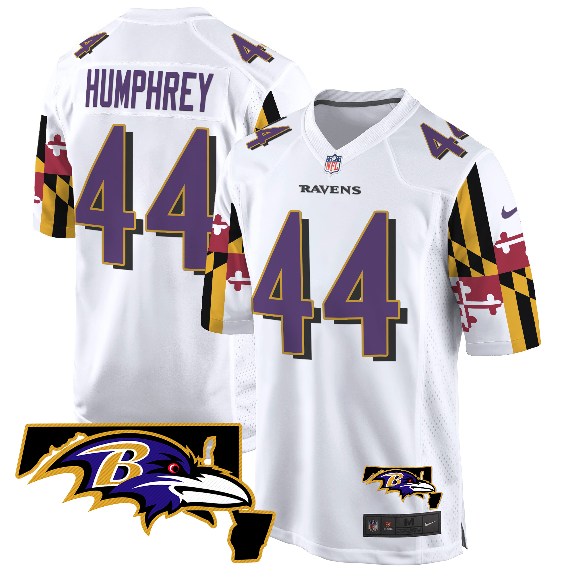Marlon Humphrey Men's Baltimore Ravens Maryland Flag Game White Jersey - All Stitched