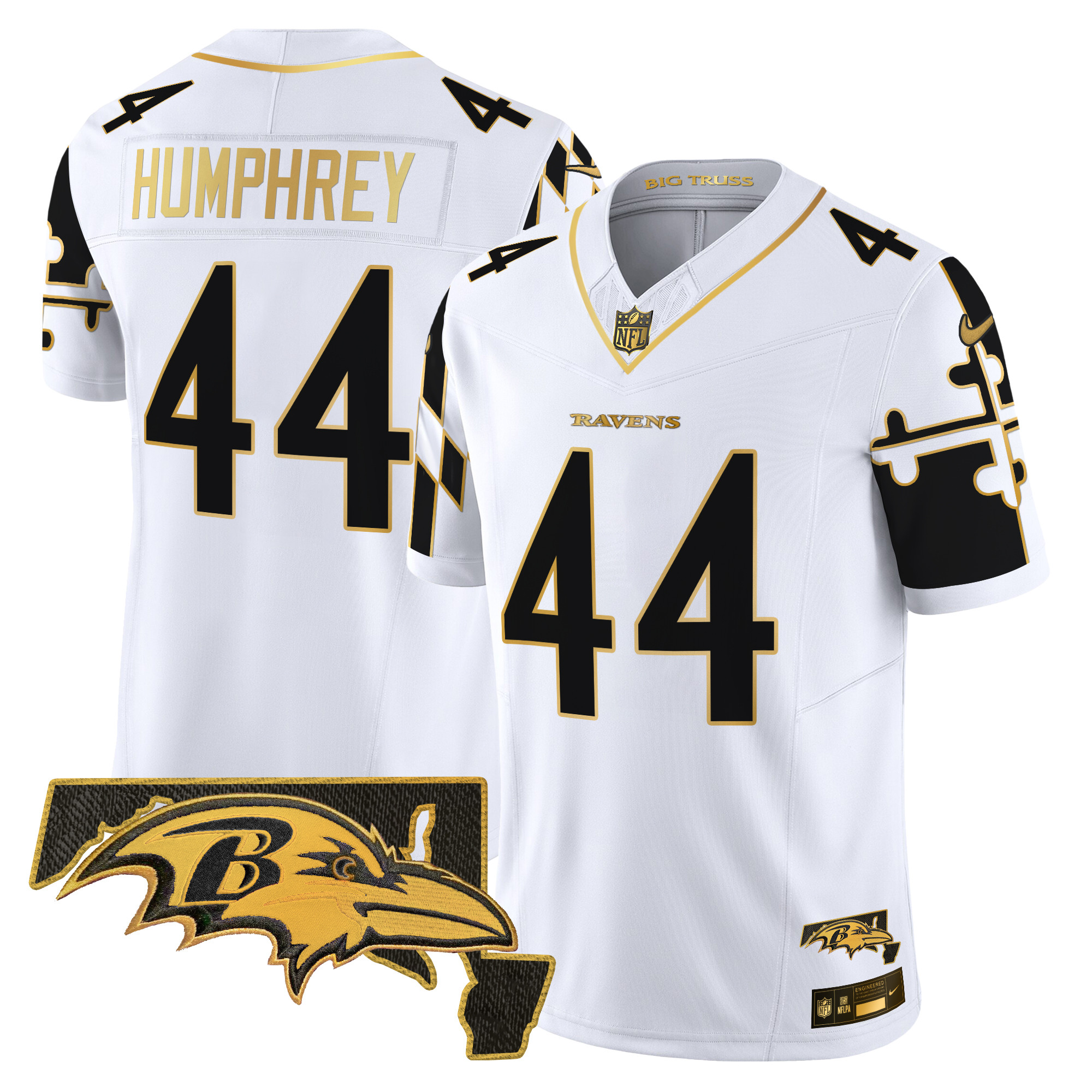 Marlon Humphrey Men's Baltimore Ravens Maryland Flag Map Patch Gold Vapor Limited White Gold Jersey - All Stitched