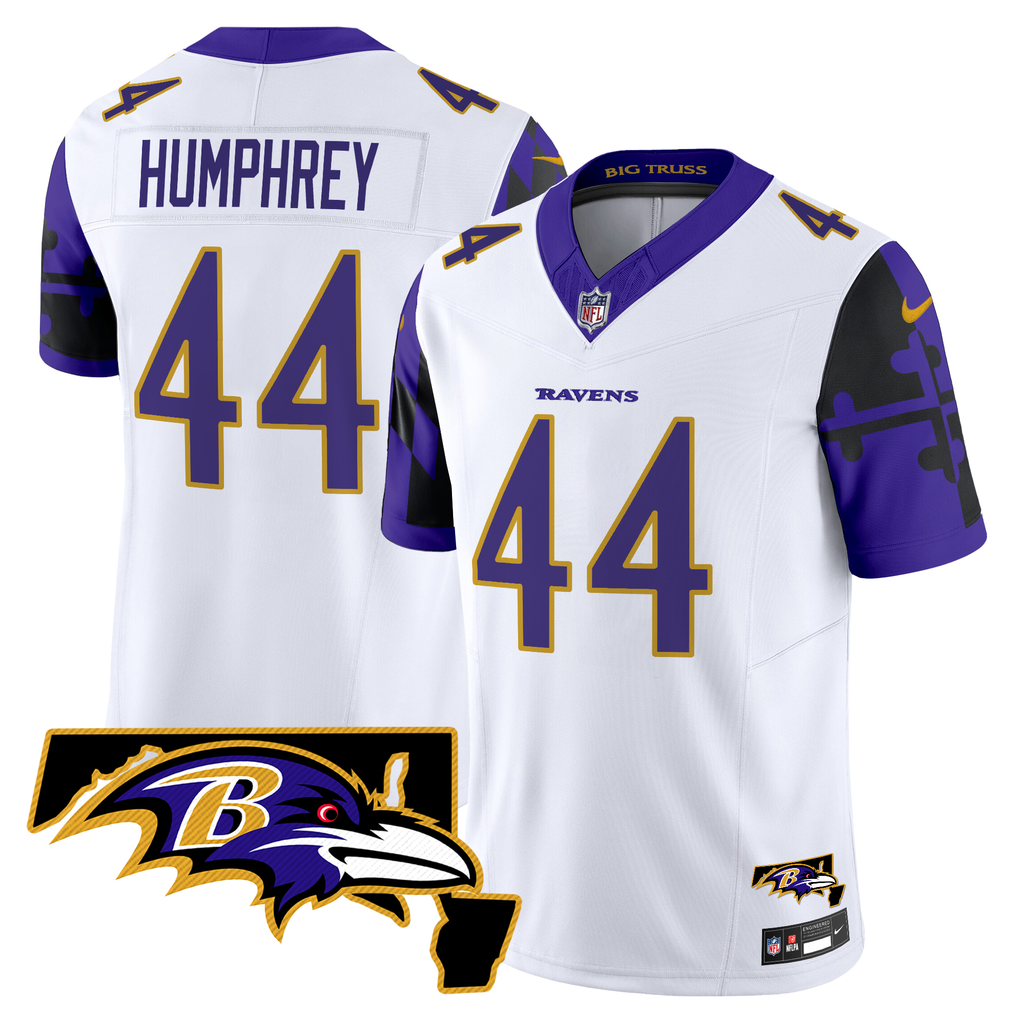 Marlon Humphrey Men's Baltimore Ravens Maryland Flag Map Patch Vapor Limited White Jersey - All Stitched