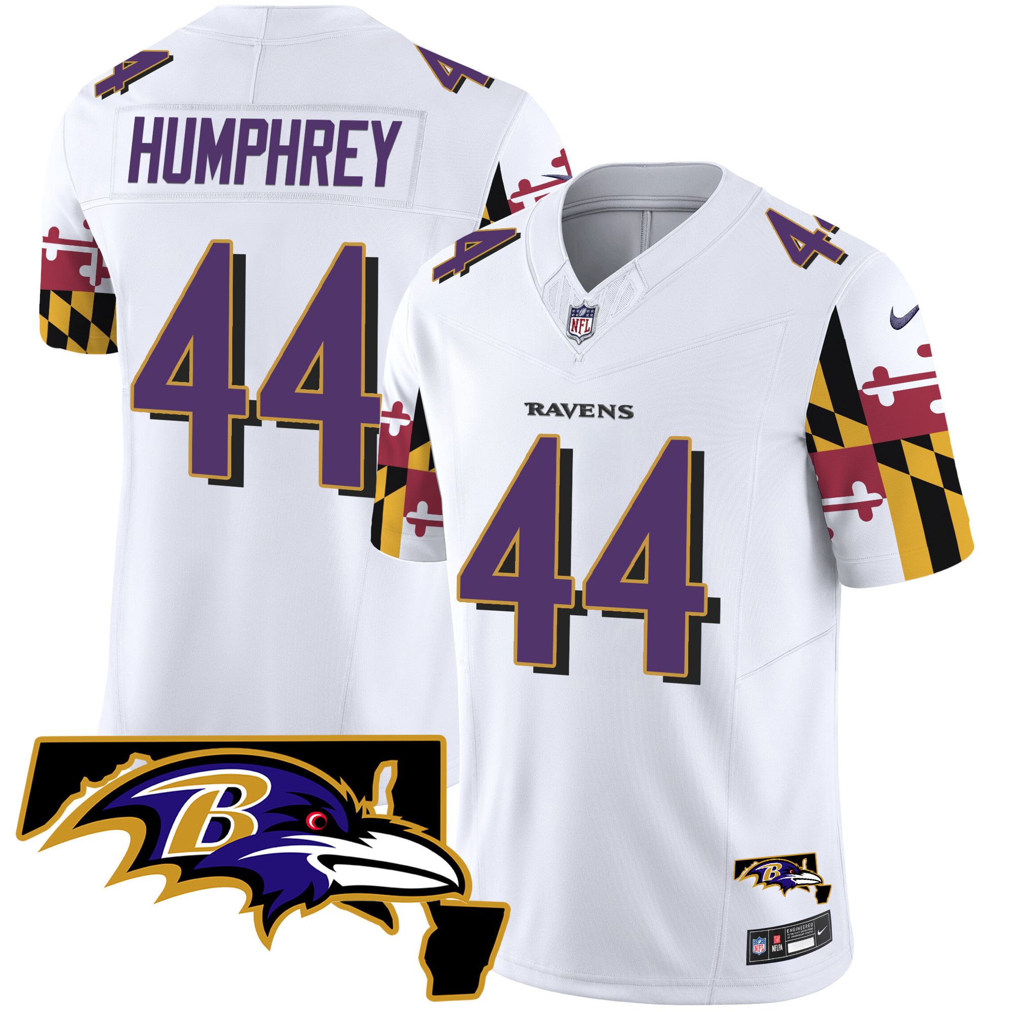 Marlon Humphrey Men's Baltimore Ravens Maryland Flag Vapor Limited White Jersey - All Stitched