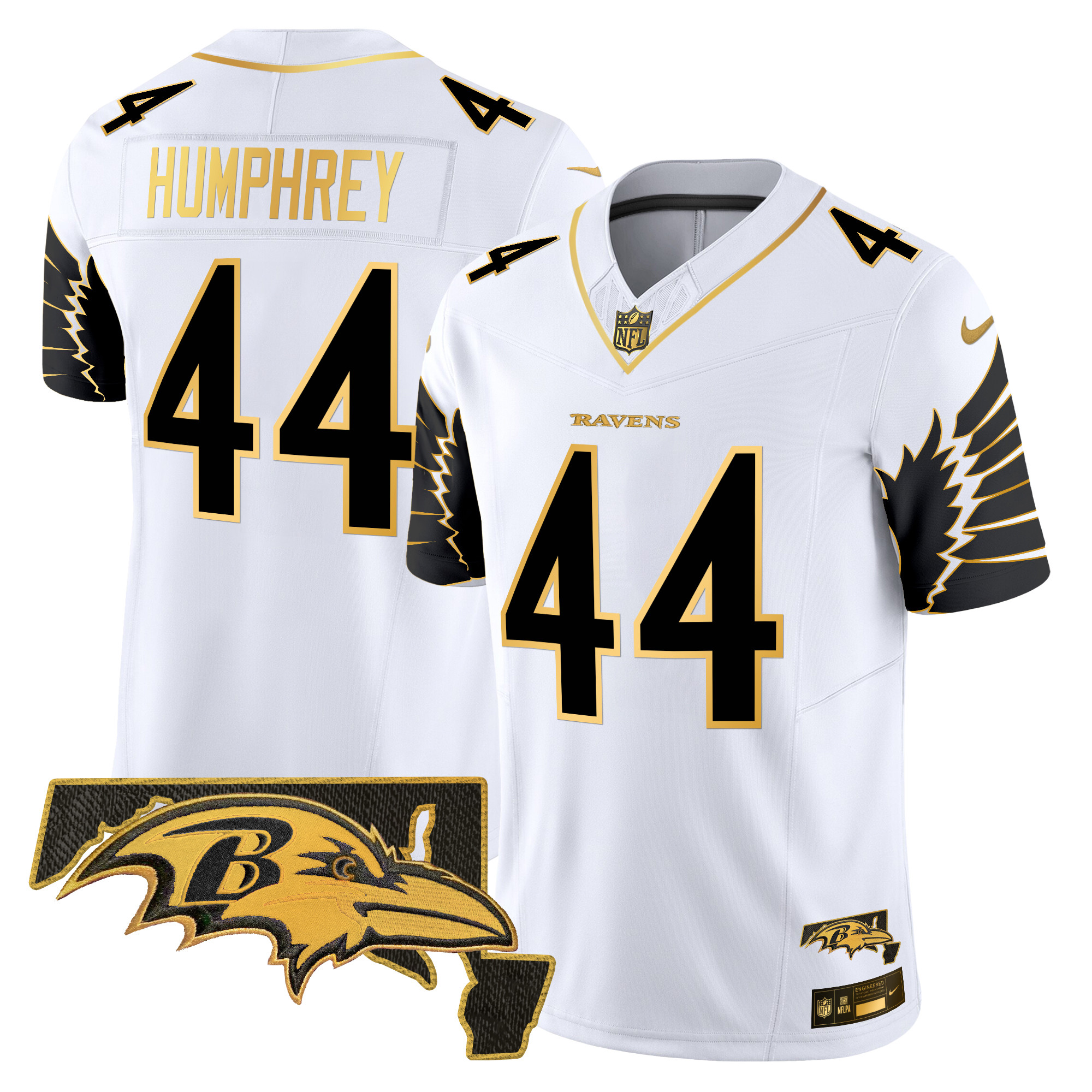 Marlon Humphrey Men's Baltimore Ravens Maryland Patch Gold Vapor Limited White Gold Jersey - All Stitched