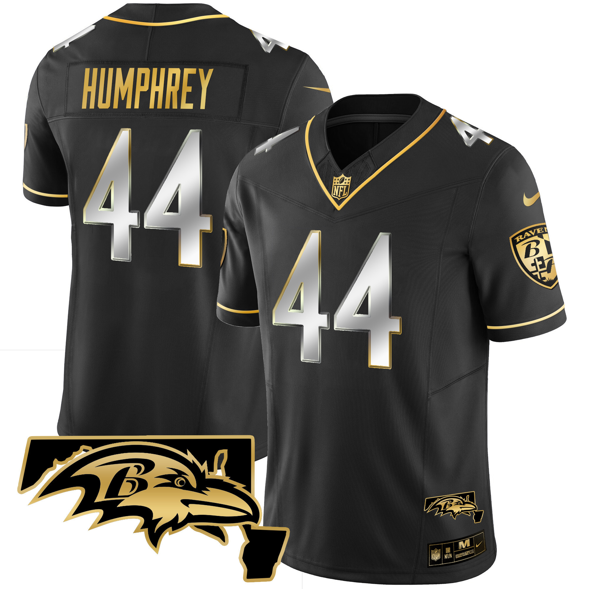 Marlon Humphrey Men's Baltimore Ravens Maryland Patch Vapor Gold Black Limited Jersey - All Stitched