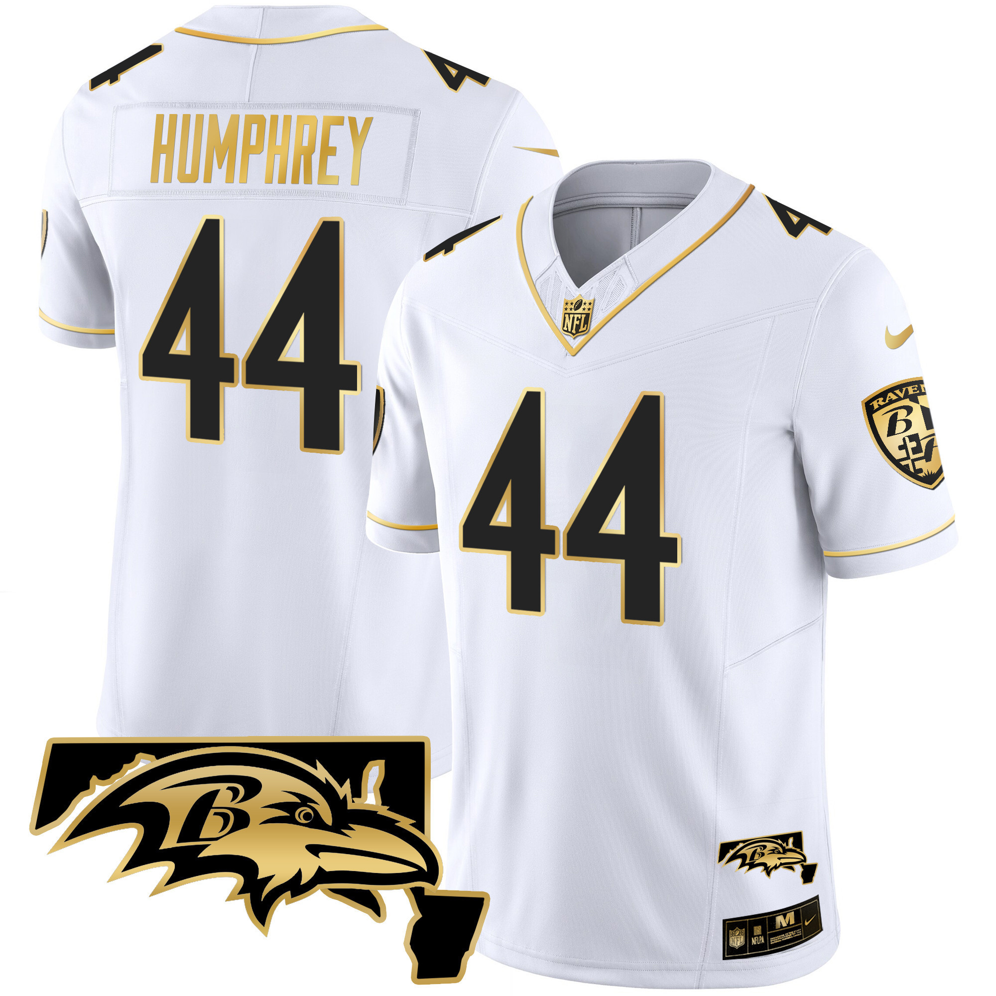 Marlon Humphrey Men's Baltimore Ravens Maryland Patch Vapor Gold White Gold Jersey - All Stitched