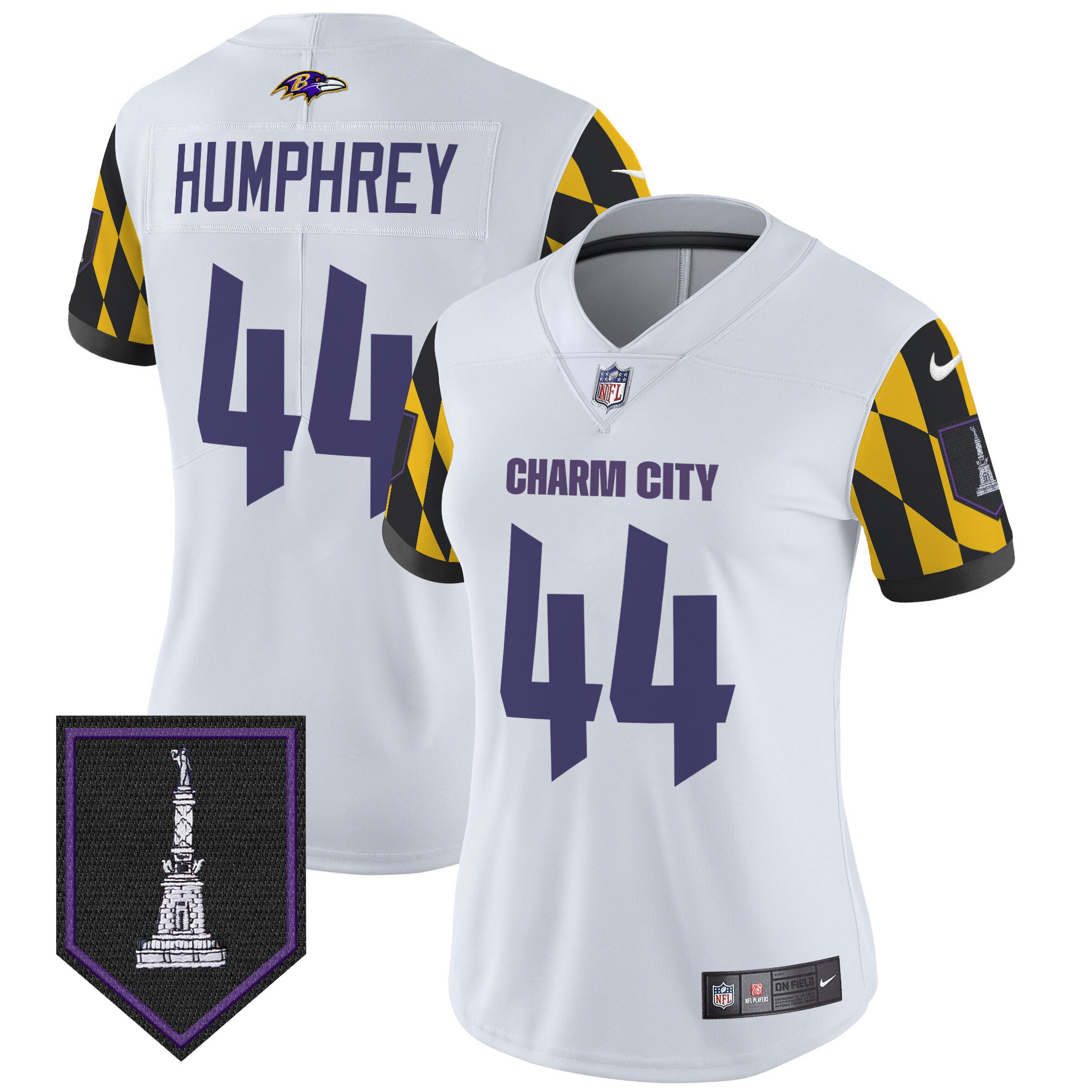 Marlon Humphrey Women's Baltimore Ravens City Edition Patch Vapor Limited White Jersey - All Stitched