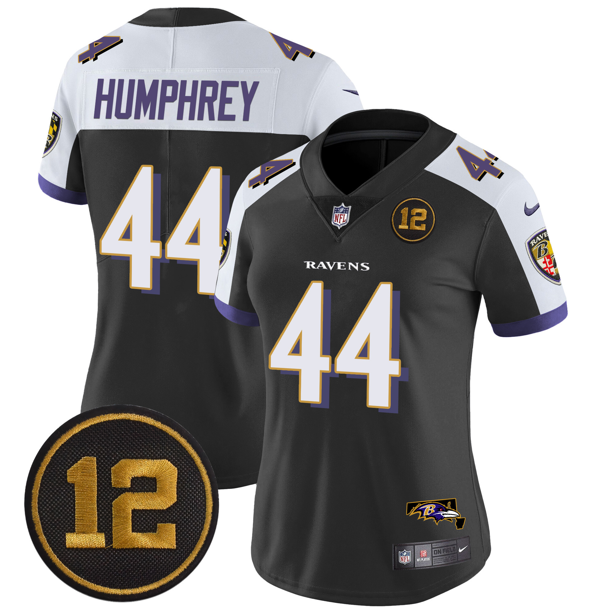 Marlon Humphrey Women's Baltimore Ravens Jacoby Jones Patch Vapor Limited Black Alternate Jersey - All Stitched