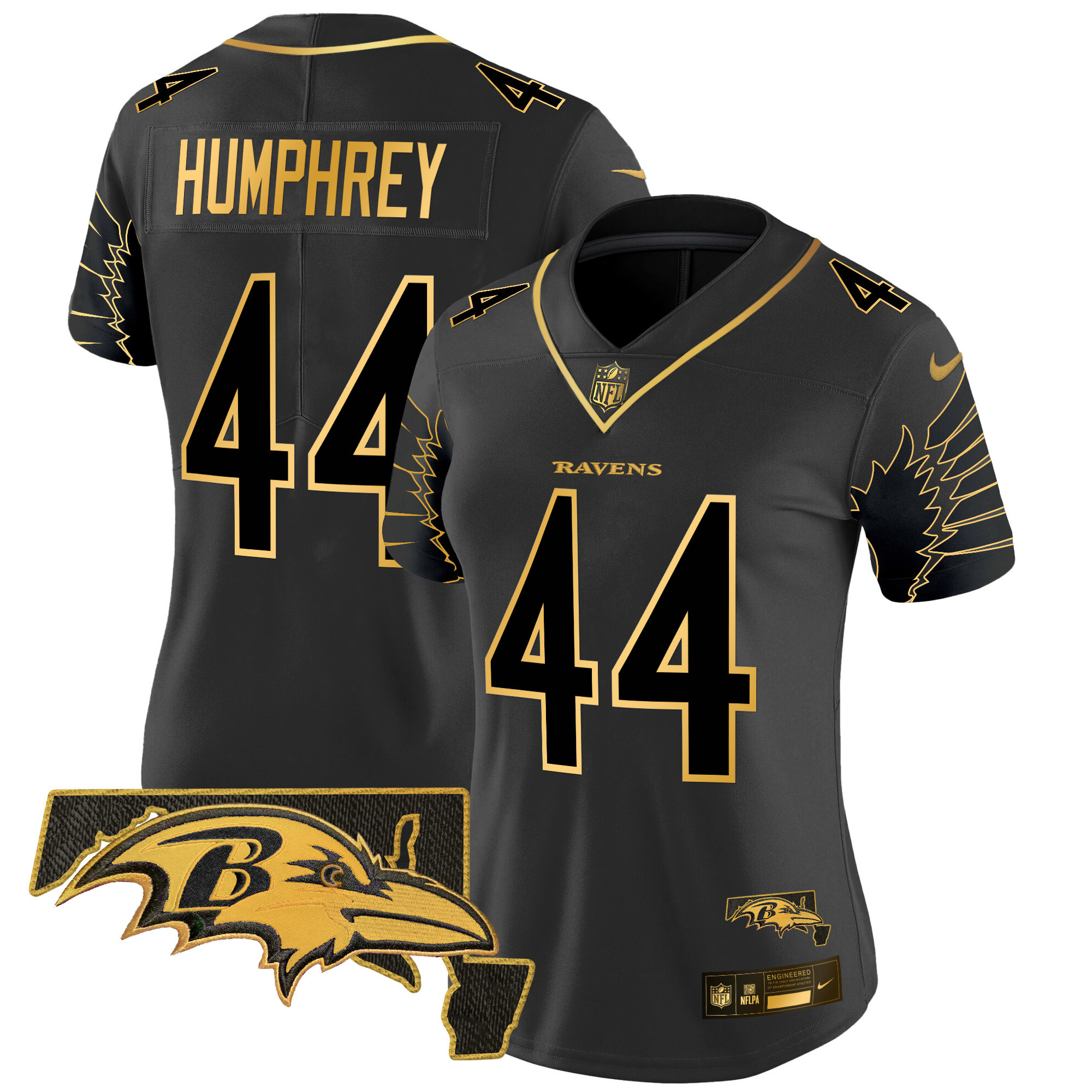 Marlon Humphrey Women's Baltimore Ravens Maryland Patch Gold Vapor Limited Black Gold Jersey - All Stitched