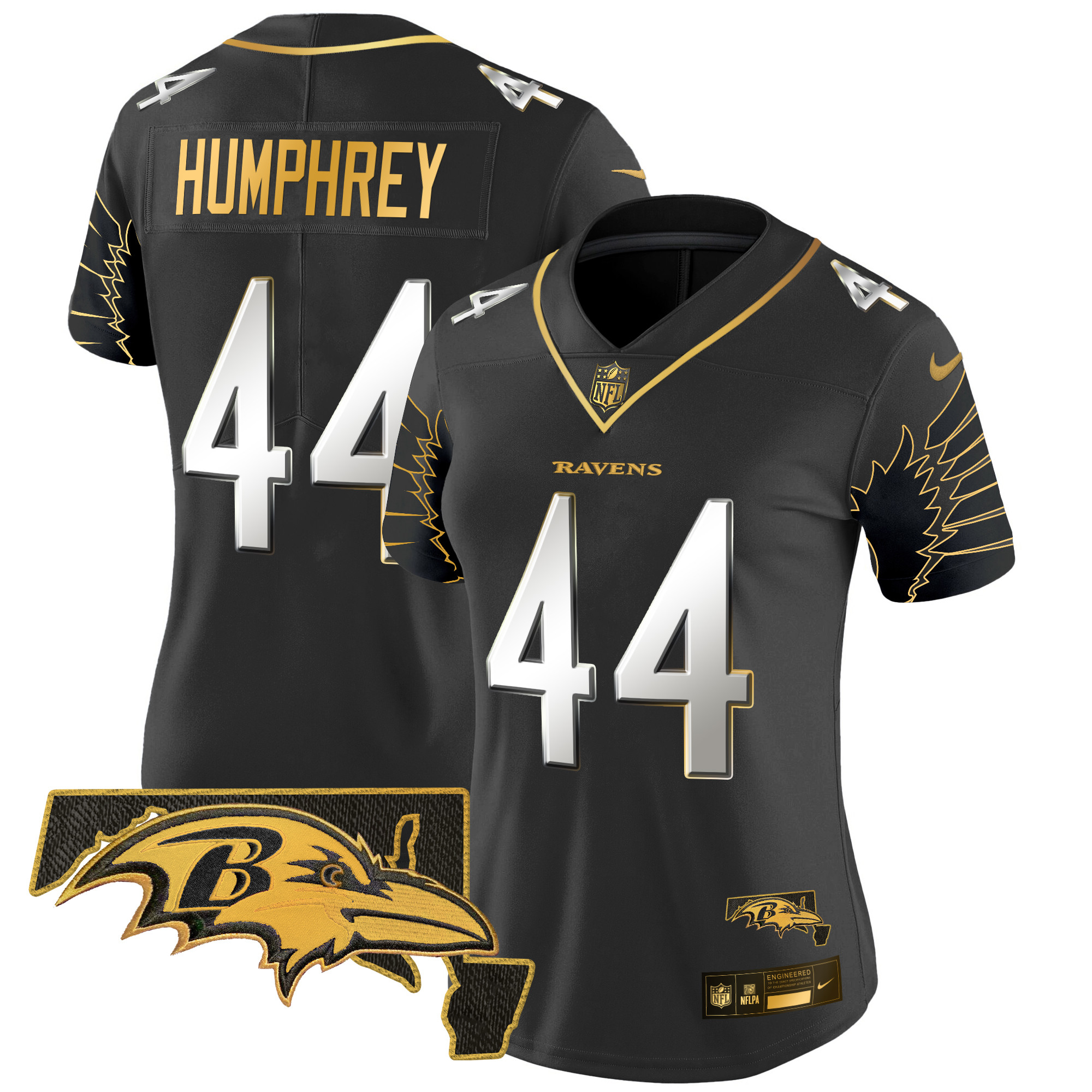 Marlon Humphrey Women's Baltimore Ravens Maryland Patch Gold Vapor Limited Black Limited Jersey - All Stitched
