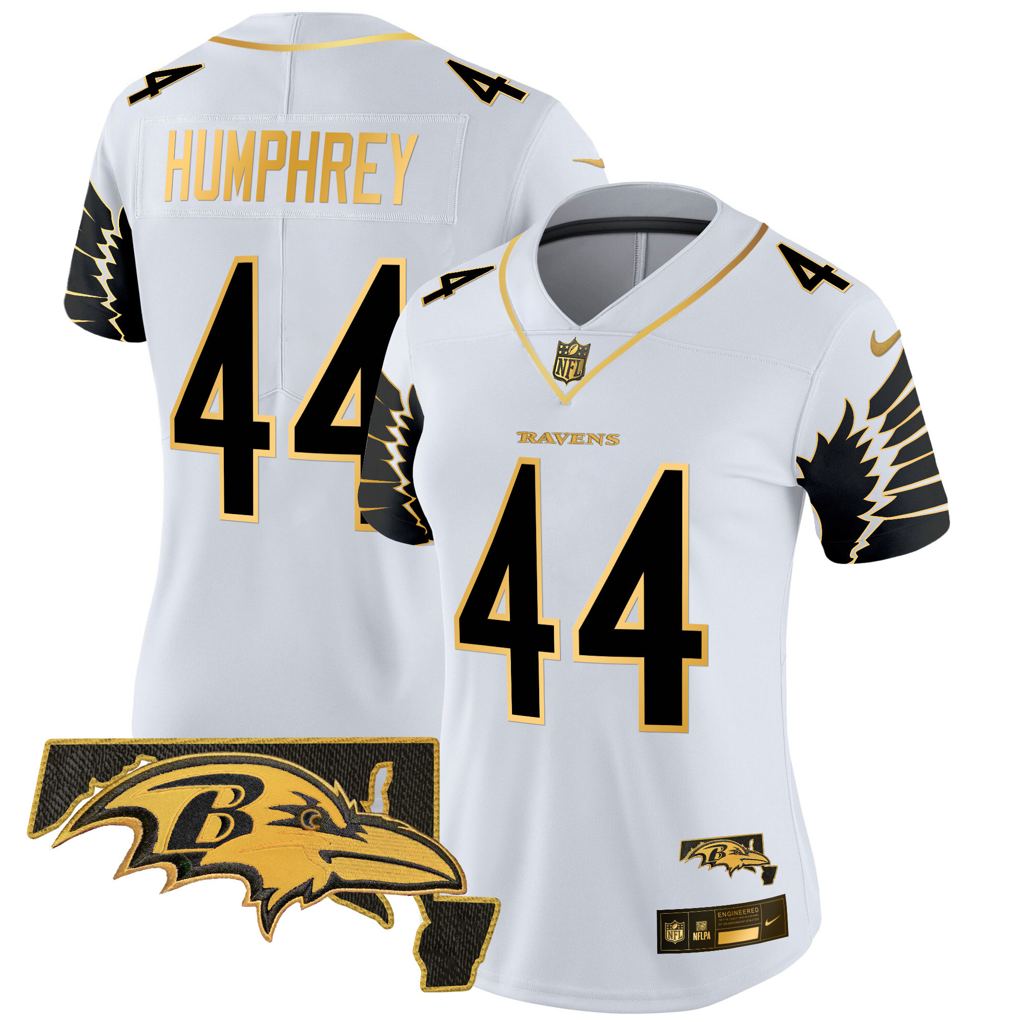 Marlon Humphrey Women's Baltimore Ravens Maryland Patch Gold Vapor Limited White Gold Jersey - All Stitched