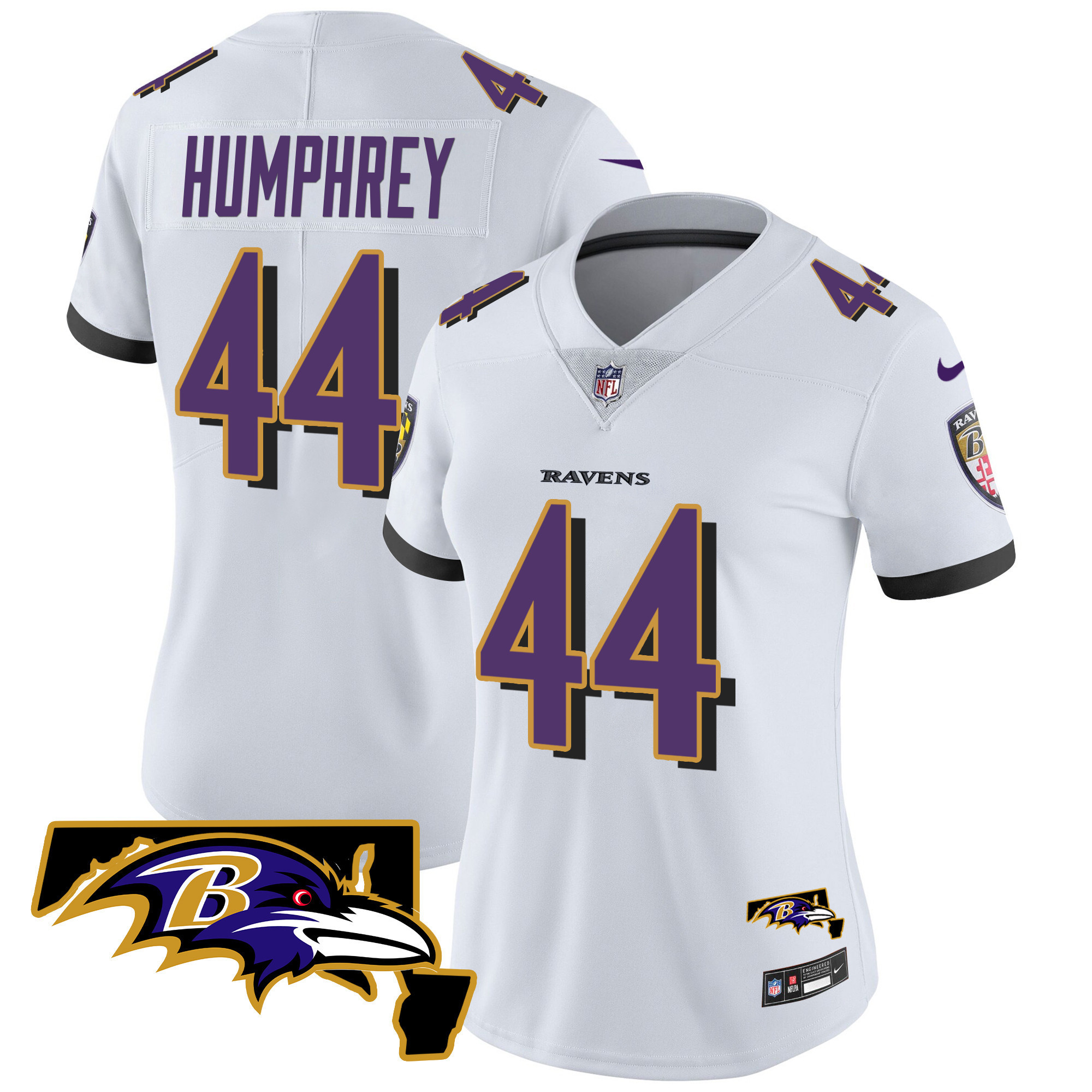 Marlon Humphrey Women's Baltimore Ravens Maryland Patch Vapor Limited White Jersey - All Stitched