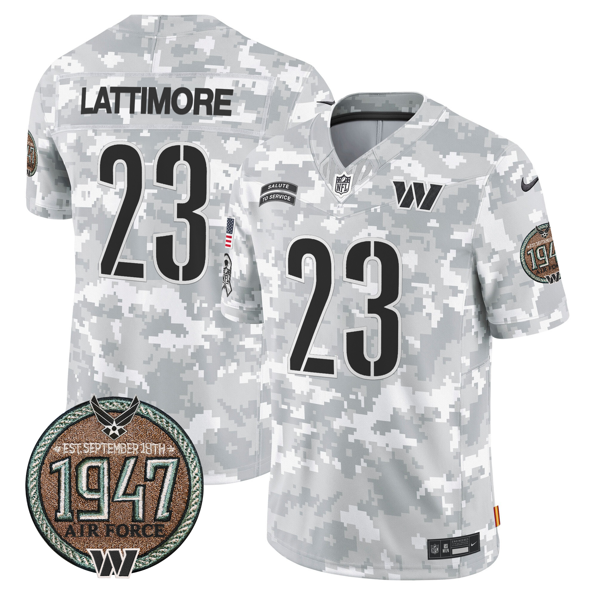 Marshon Lattimore Men's Washington Commanders 2024 Salute to Service Establishment Year Patch Vapor Limited Air Force Jersey - All Stitched