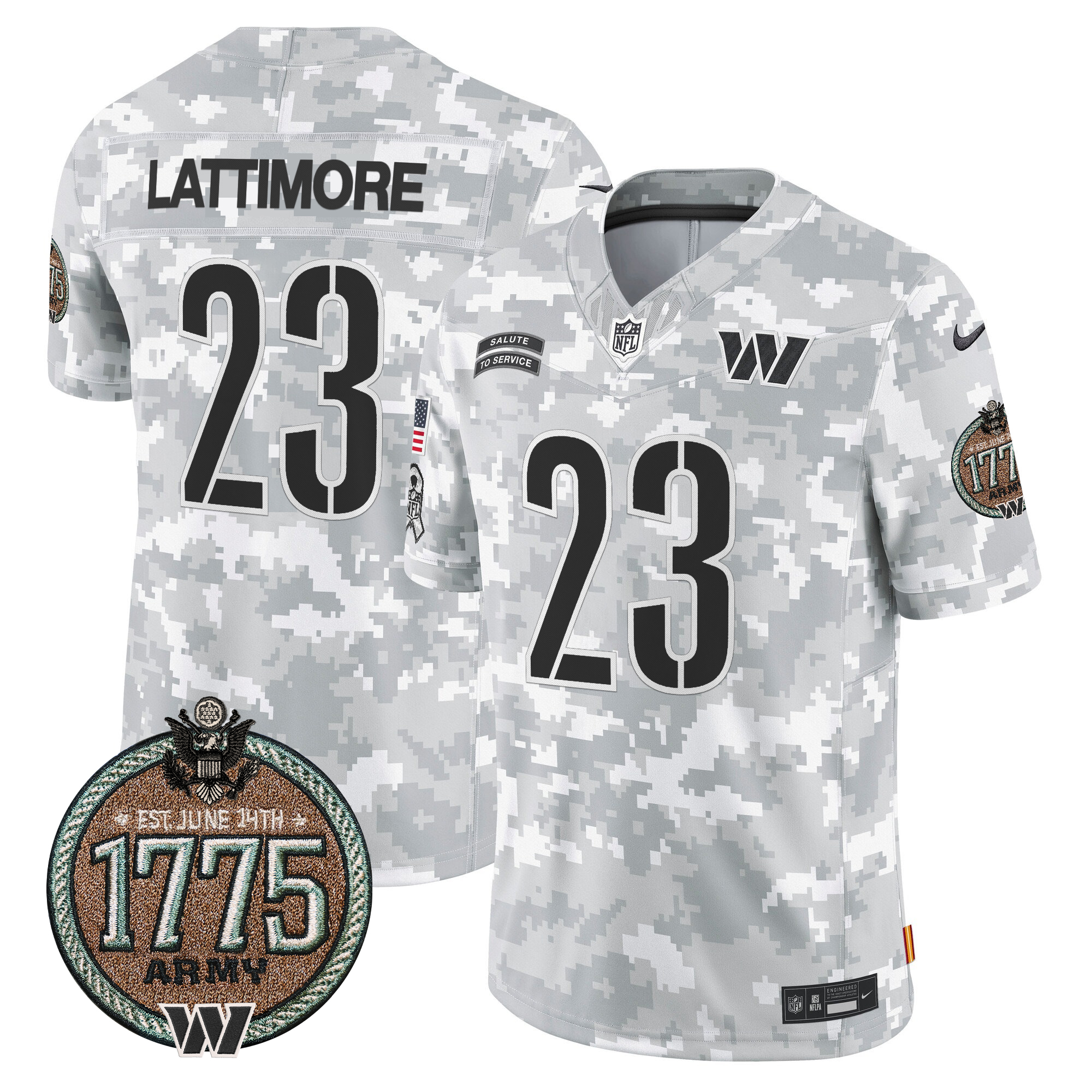 Marshon Lattimore Men's Washington Commanders 2024 Salute to Service Establishment Year Patch Vapor Limited Army Jersey - All Stitched