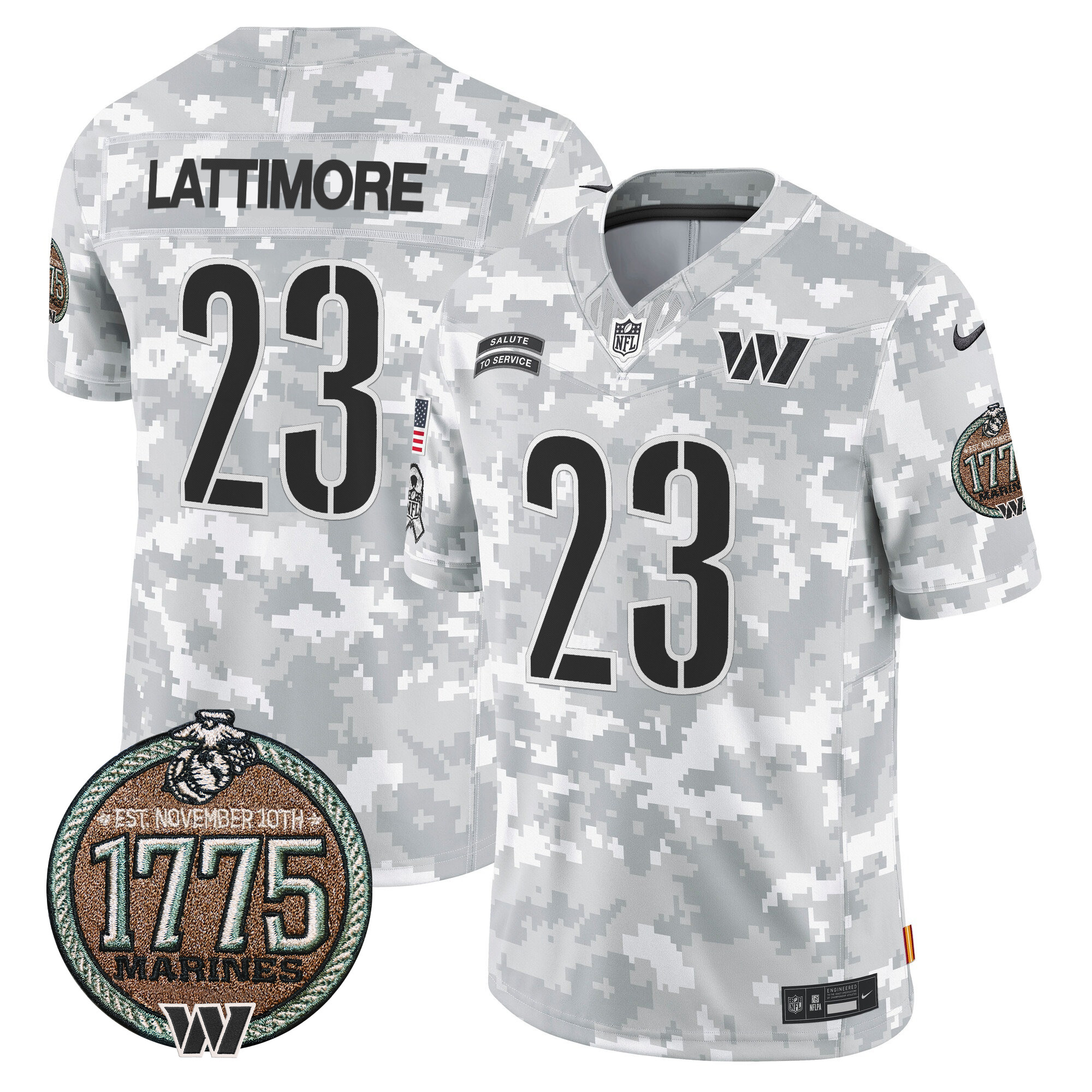Marshon Lattimore Men's Washington Commanders 2024 Salute to Service Establishment Year Patch Vapor Limited Marines Jersey - All Stitched