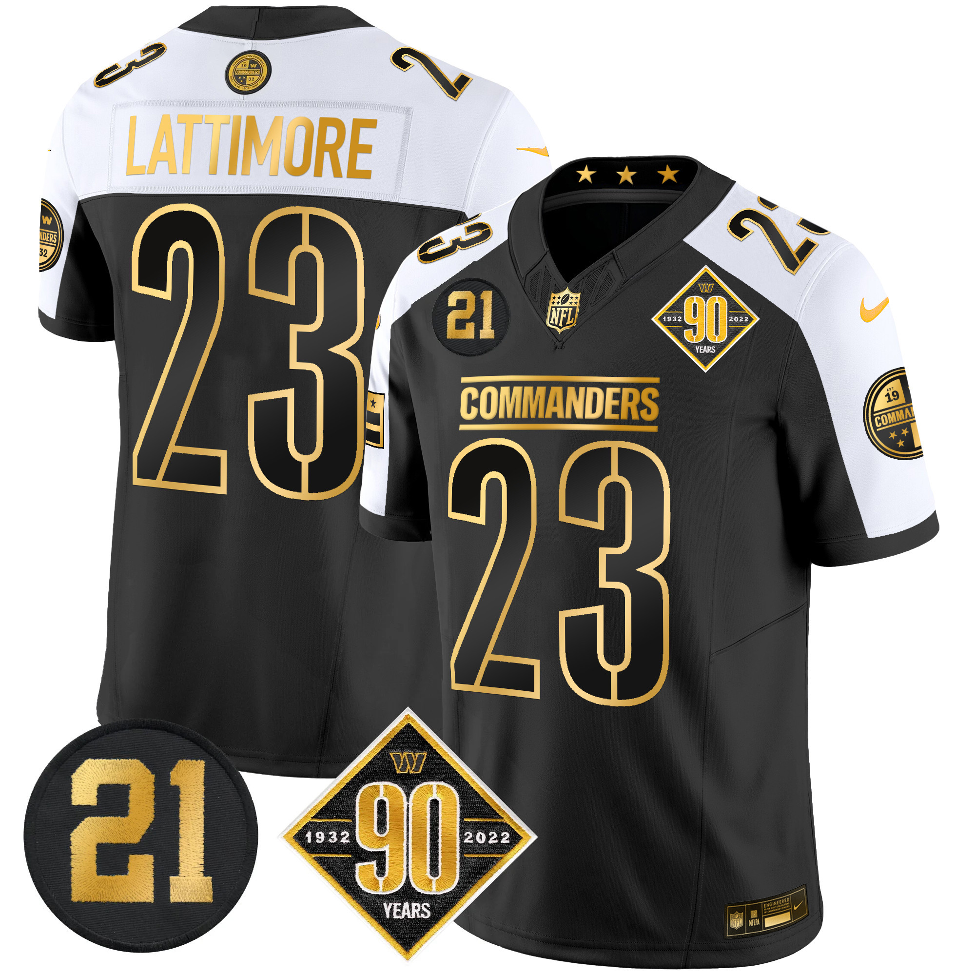 Marshon Lattimore Men's Washington Commanders 90th & Sean Taylor Patch Gold Vapor Limited Alternate Jersey - All Stitched