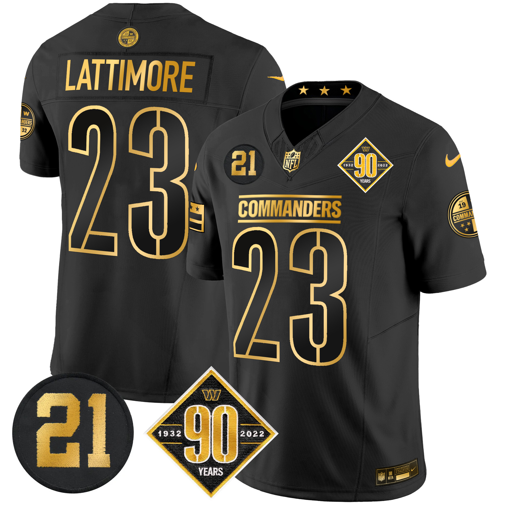 Marshon Lattimore Men's Washington Commanders 90th & Sean Taylor Patch Gold Vapor Limited Black Gold Jersey - All Stitched
