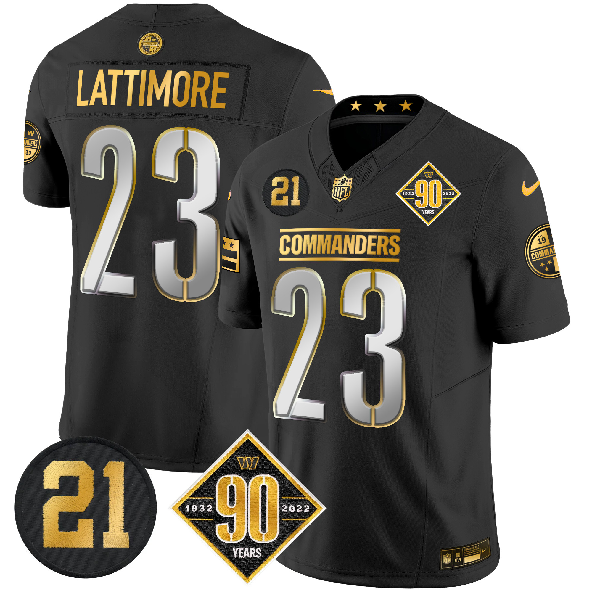 Marshon Lattimore Men's Washington Commanders 90th & Sean Taylor Patch Gold Vapor Limited Black Limited Jersey - All Stitched