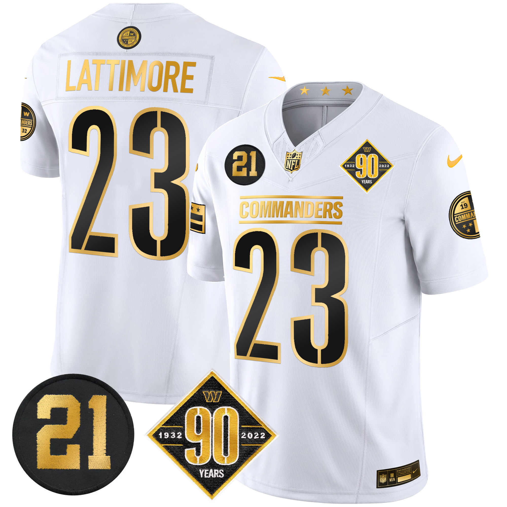 Marshon Lattimore Men's Washington Commanders 90th & Sean Taylor Patch Gold Vapor Limited White Gold Jersey - All Stitched