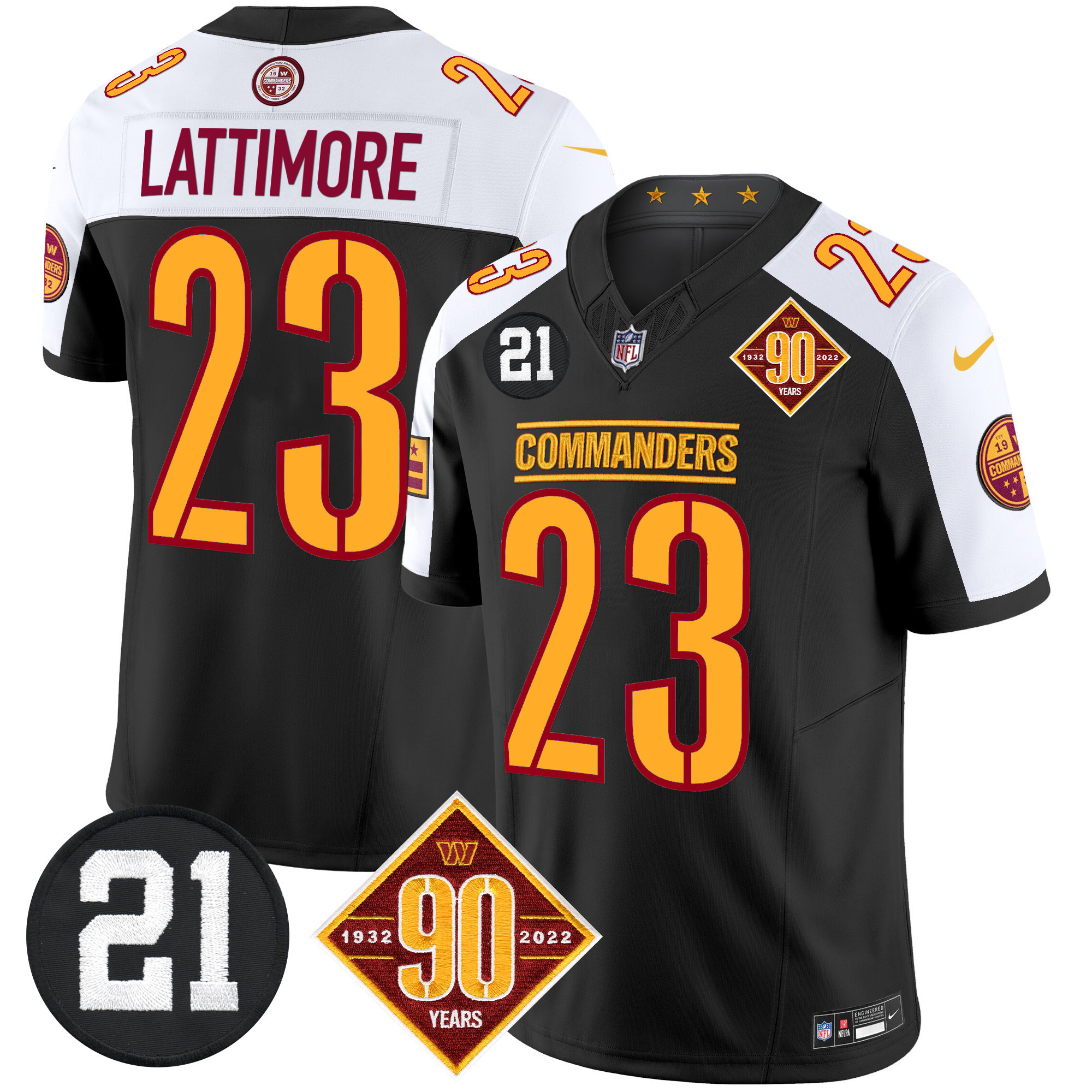 Marshon Lattimore Men's Washington Commanders 90th & Sean Taylor Patch Vapor Limited Black Alternate Jersey - All Stitched