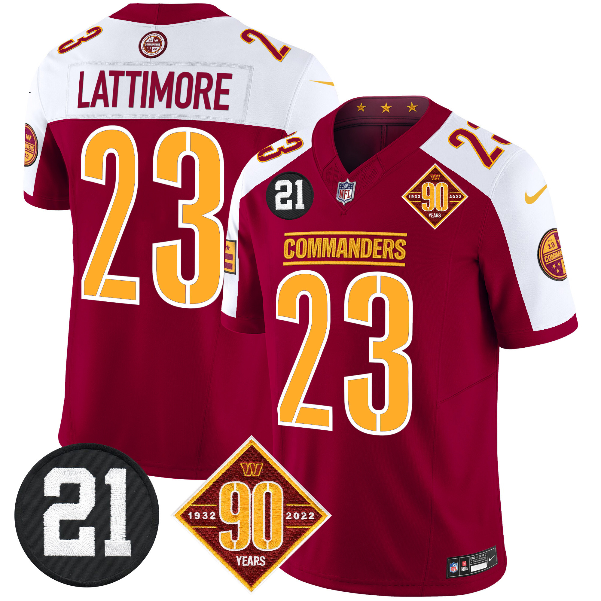 Marshon Lattimore Men's Washington Commanders 90th & Sean Taylor Patch Vapor Limited Burgundy Alternate Jersey - All Stitched