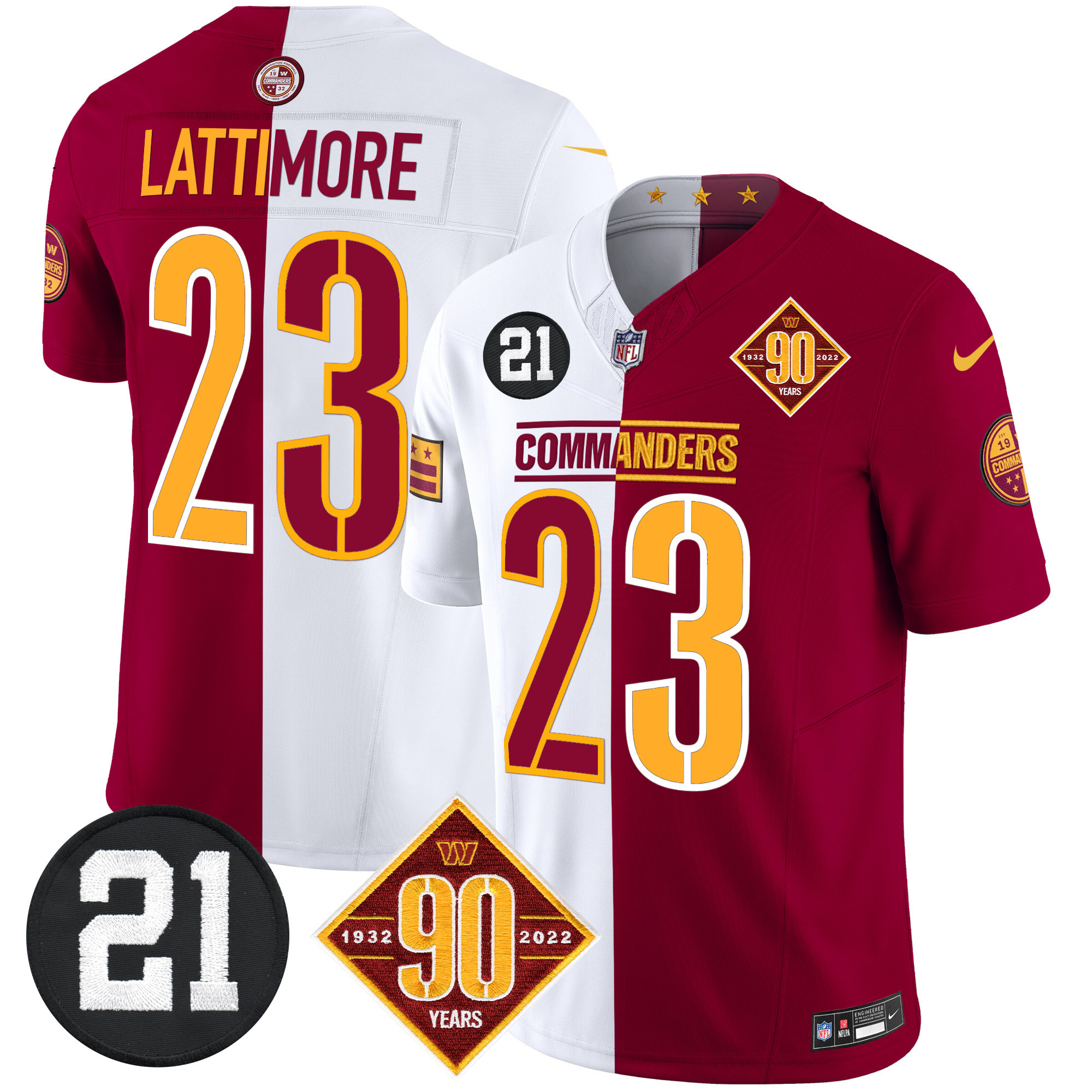 Marshon Lattimore Men's Washington Commanders 90th & Sean Taylor Patch Vapor Limited Half Jersey - All Stitched