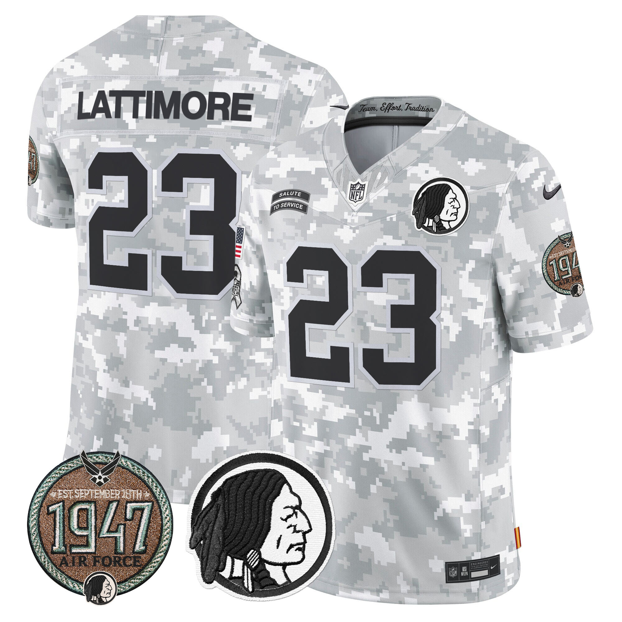 Marshon Lattimore Men's Washington Redskins 2024 Salute to Service Establishment Year Patch Vapor Limited Air Force Jersey - All Stitched