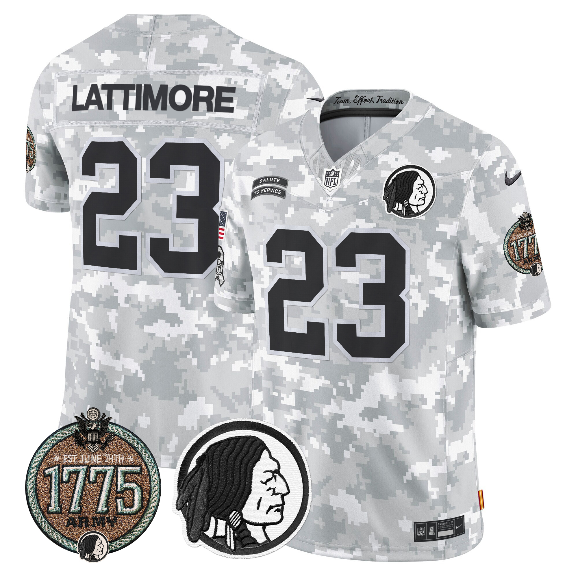 Marshon Lattimore Men's Washington Redskins 2024 Salute to Service Establishment Year Patch Vapor Limited Army Jersey - All Stitched