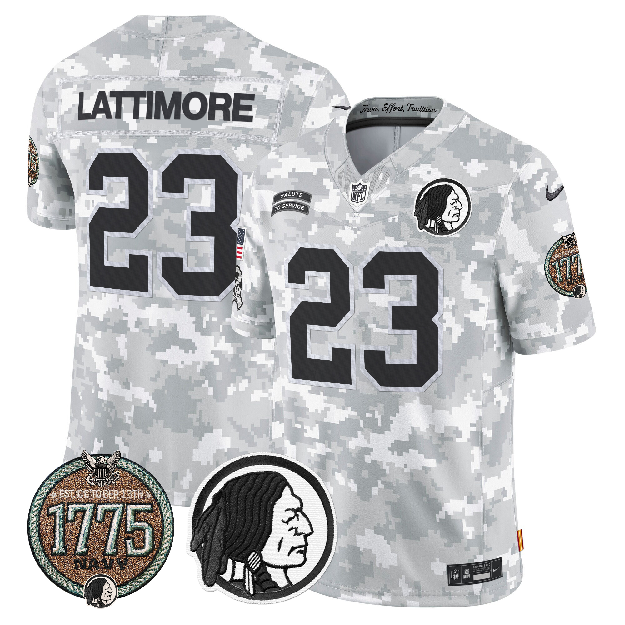 Marshon Lattimore Men's Washington Redskins 2024 Salute to Service Establishment Year Patch Vapor Limited Navy Jersey - All Stitched