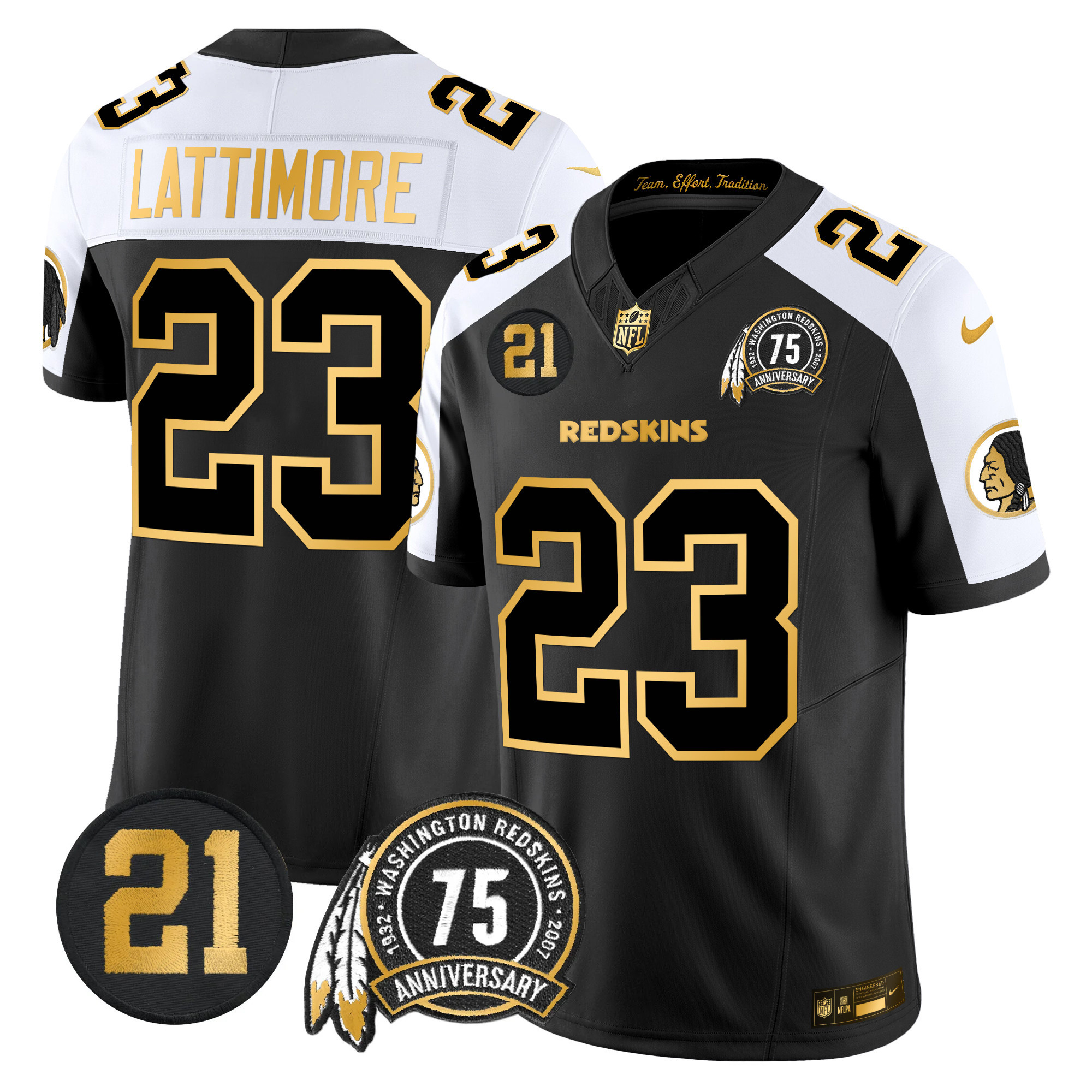 Marshon Lattimore Men's Washington Redskins 75th & Sean Taylor Patch Gold Vapor Limited Alternate Jersey - All Stitched