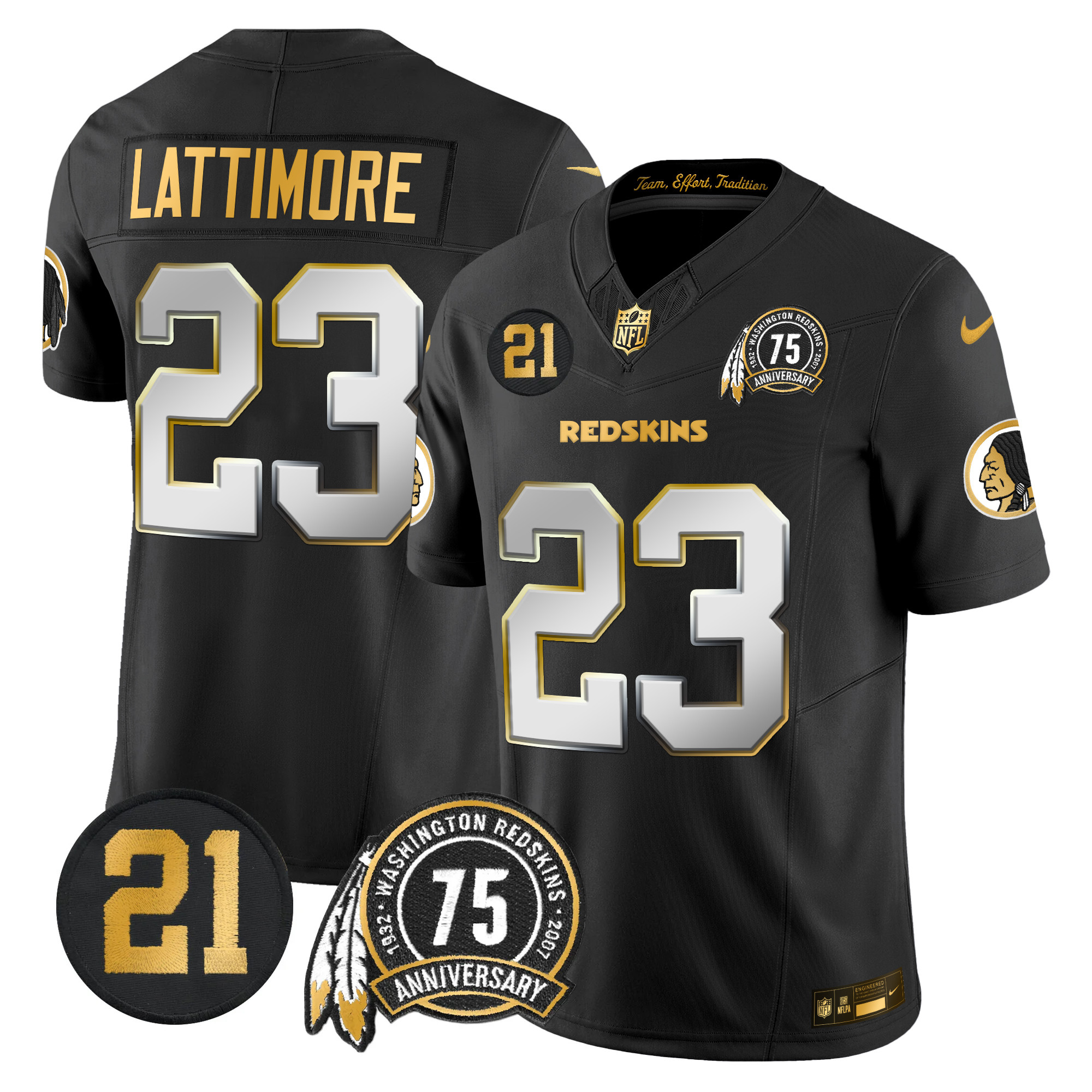 Marshon Lattimore Men's Washington Redskins 75th & Sean Taylor Patch Gold Vapor Limited Black Limited Jersey - All Stitched