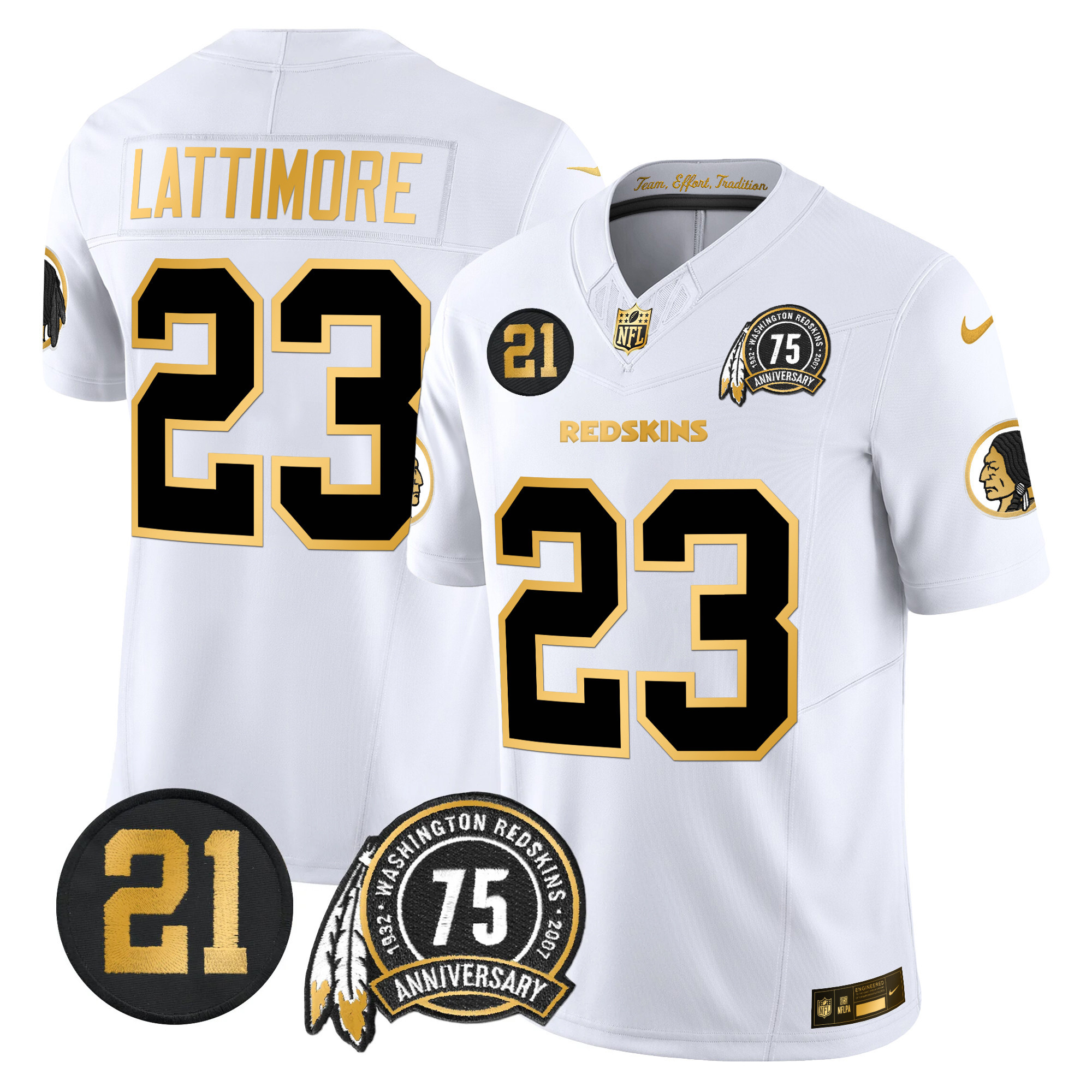Marshon Lattimore Men's Washington Redskins 75th & Sean Taylor Patch Gold Vapor Limited White Gold Jersey - All Stitched