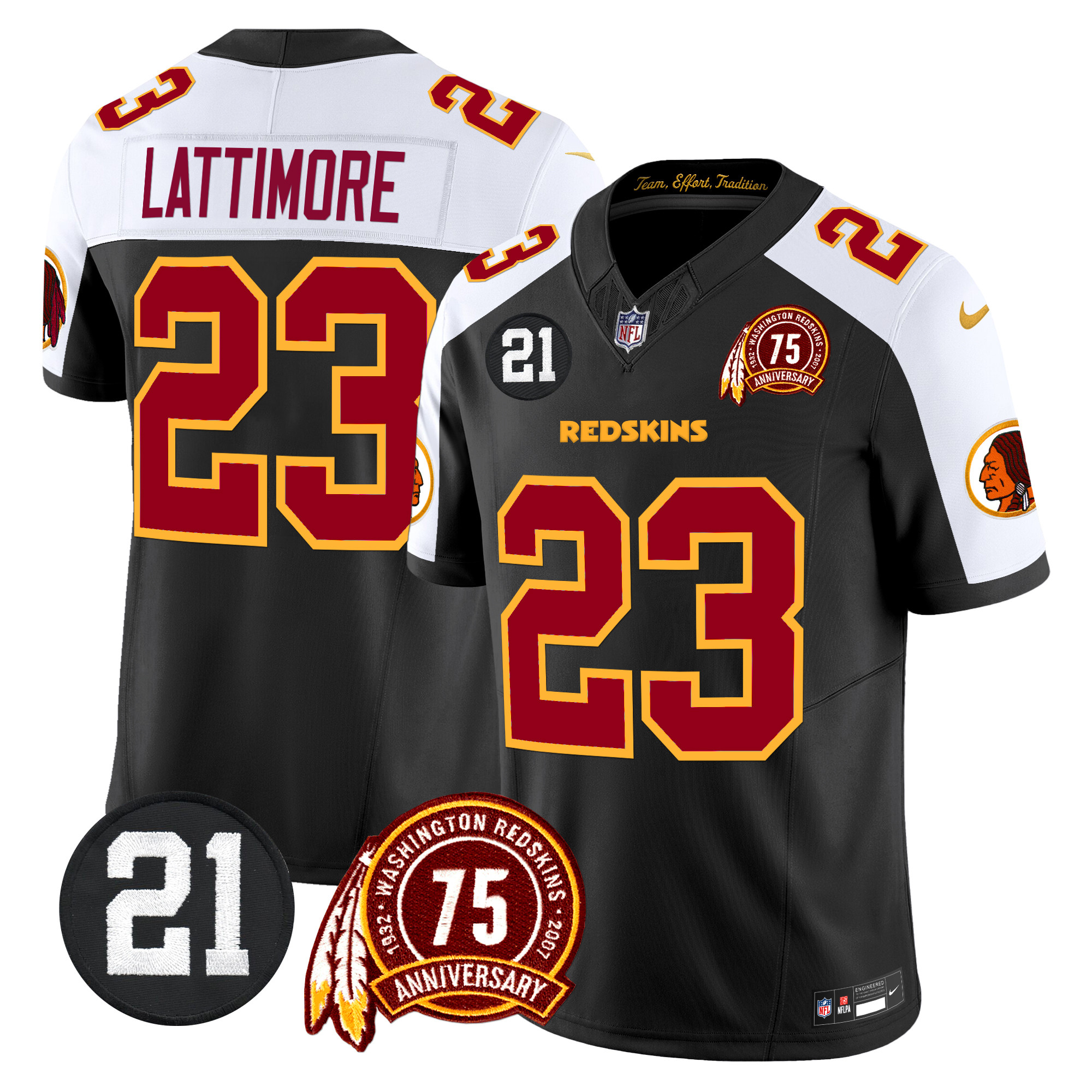 Marshon Lattimore Men's Washington Redskins 75th & Sean Taylor Patch Vapor Limited Black Alternate Jersey - All Stitched