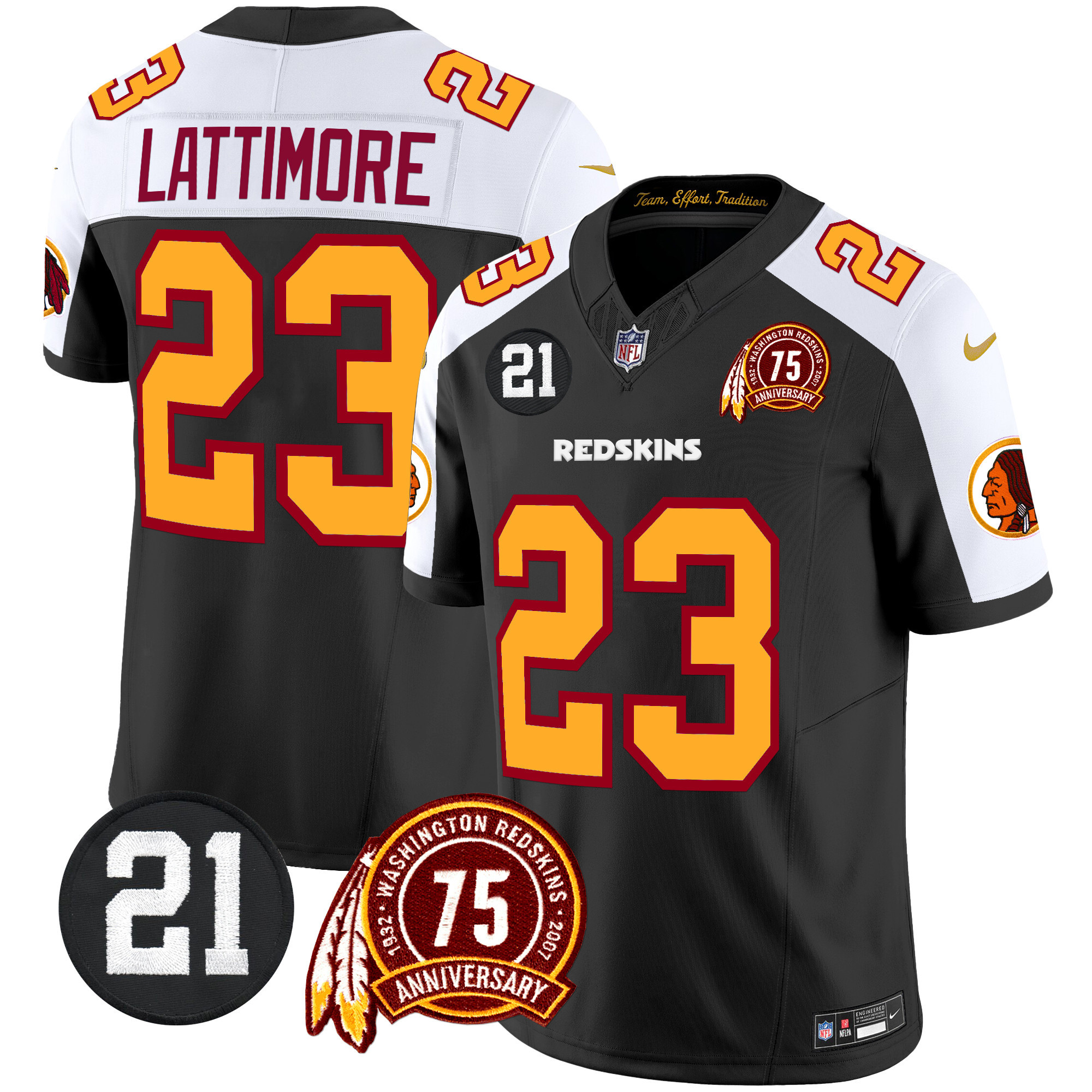 Marshon Lattimore Men's Washington Redskins 75th & Sean Taylor Patch Vapor Limited Black Alternate Jersey - All Stitched