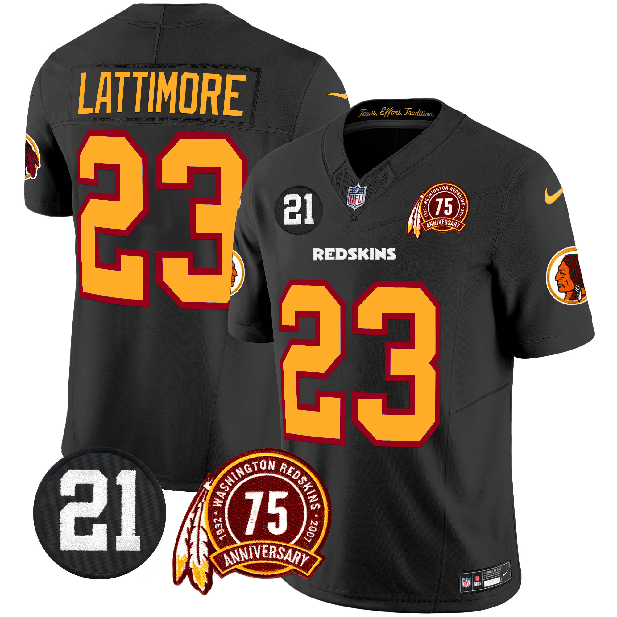 Marshon Lattimore Men's Washington Redskins 75th & Sean Taylor Patch Vapor Limited Black Jersey - All Stitched