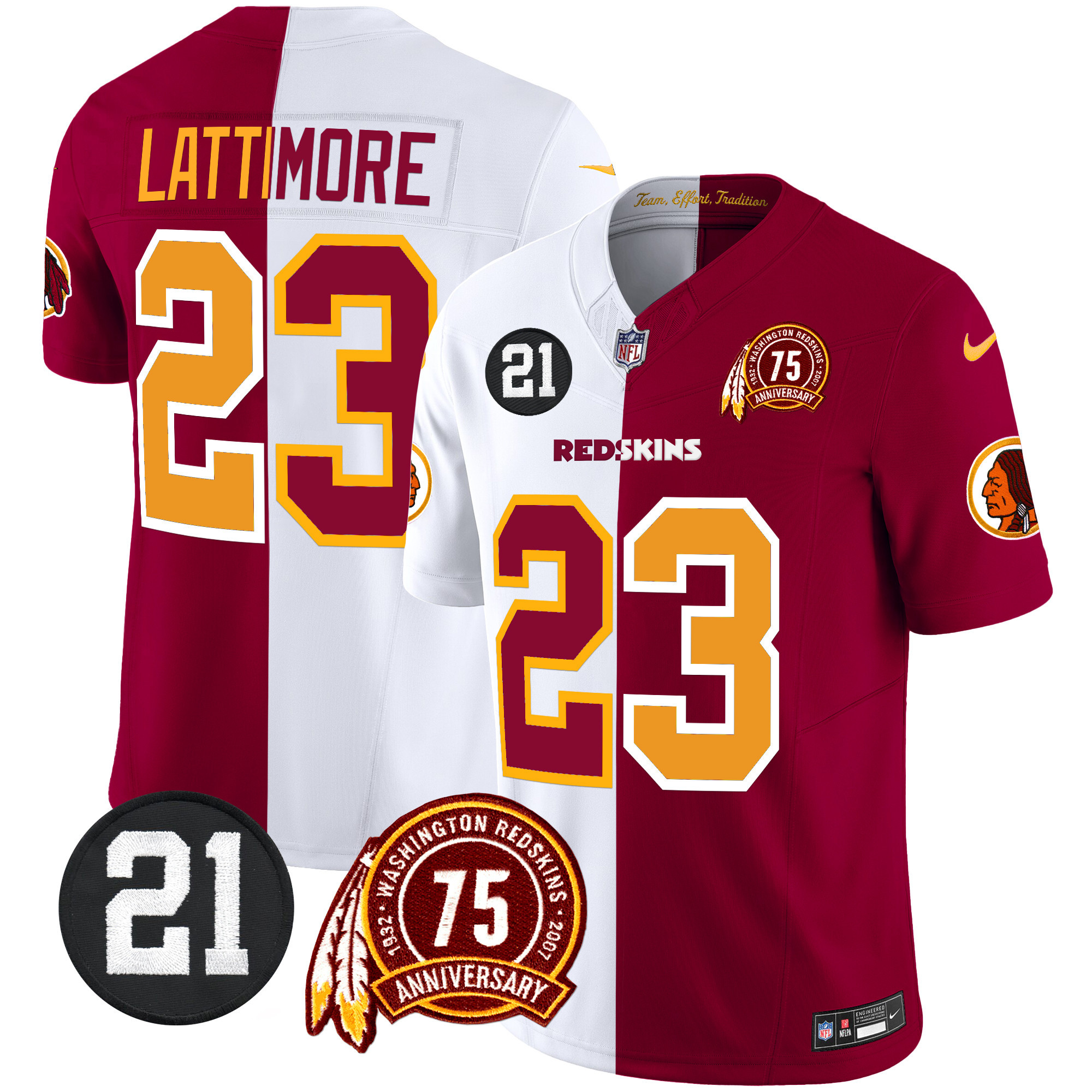 Marshon Lattimore Men's Washington Redskins 75th & Sean Taylor Patch Vapor Limited Half Jersey - All Stitched