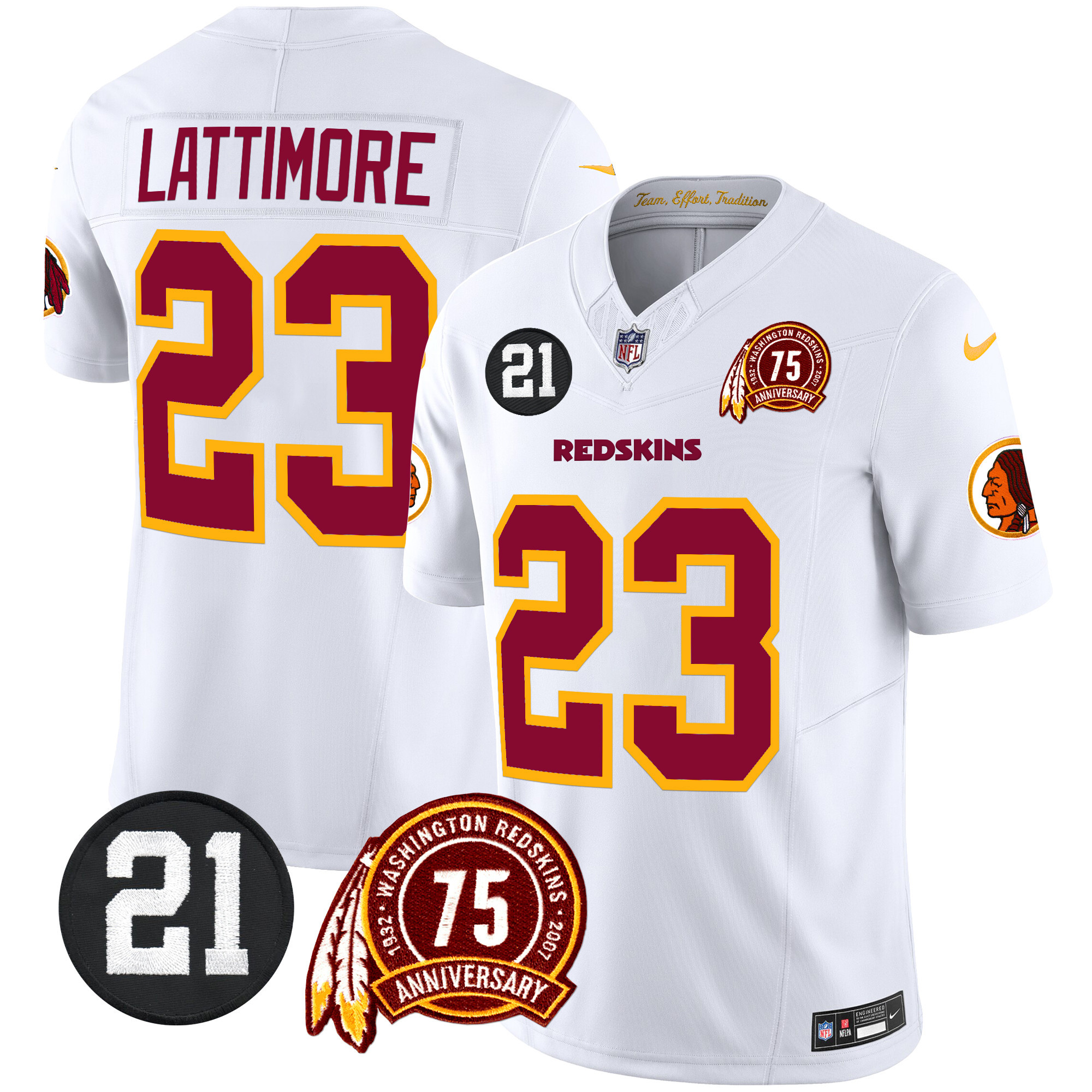 Marshon Lattimore Men's Washington Redskins 75th & Sean Taylor Patch Vapor Limited White Jersey - All Stitched