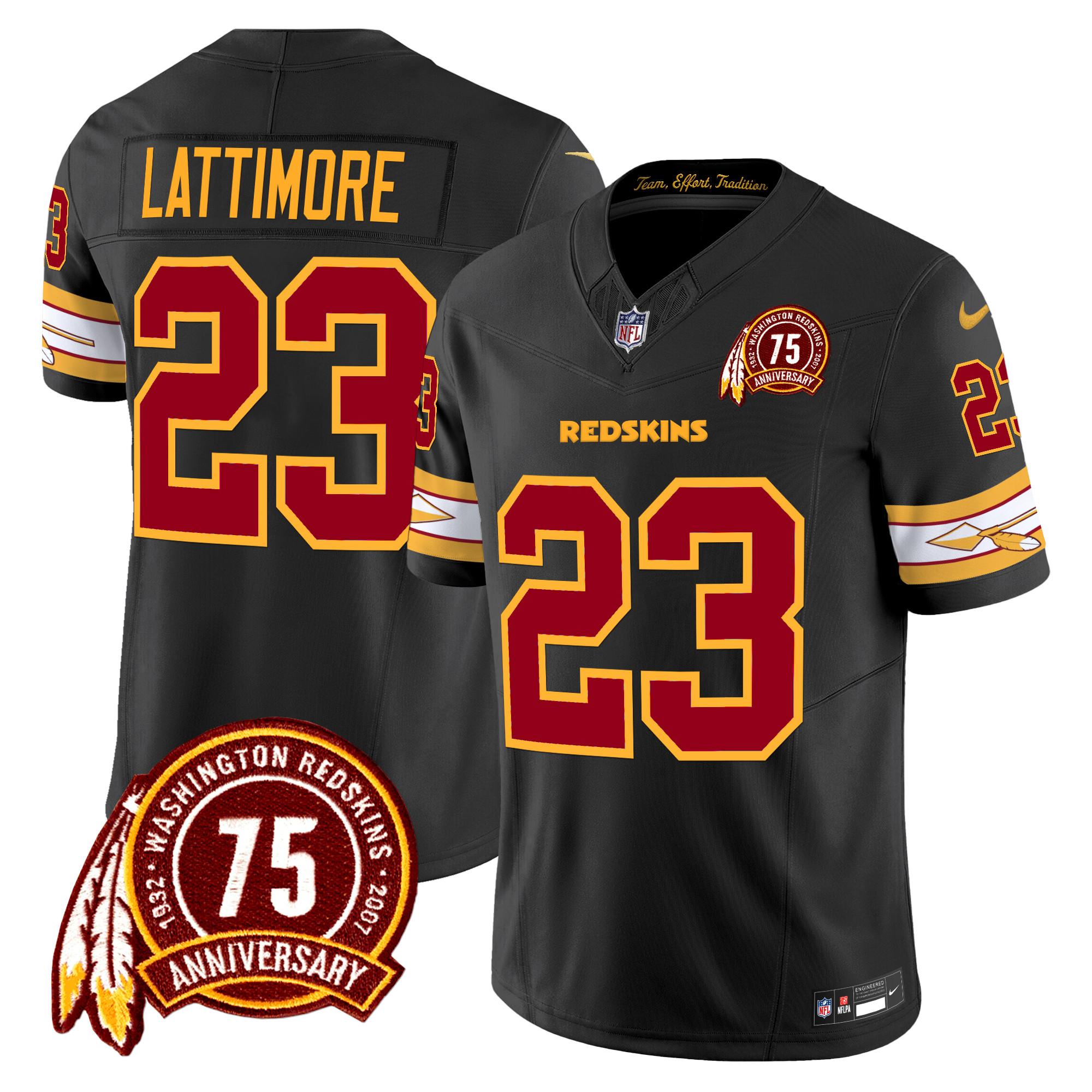 Marshon Lattimore Men's Washington Redskins 75th Patch Vapor Limited Black Jersey - All Stitched