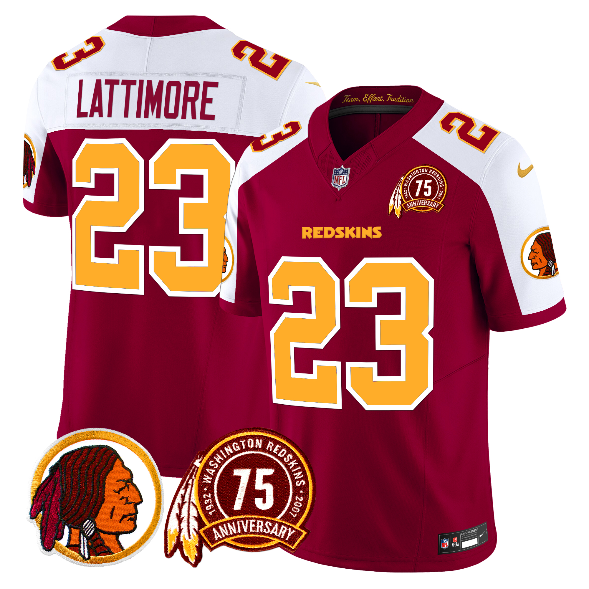 Marshon Lattimore Men's Washington Redskins 75th Patch Vapor Limited Burgundy Alternate Jersey - All Stitched