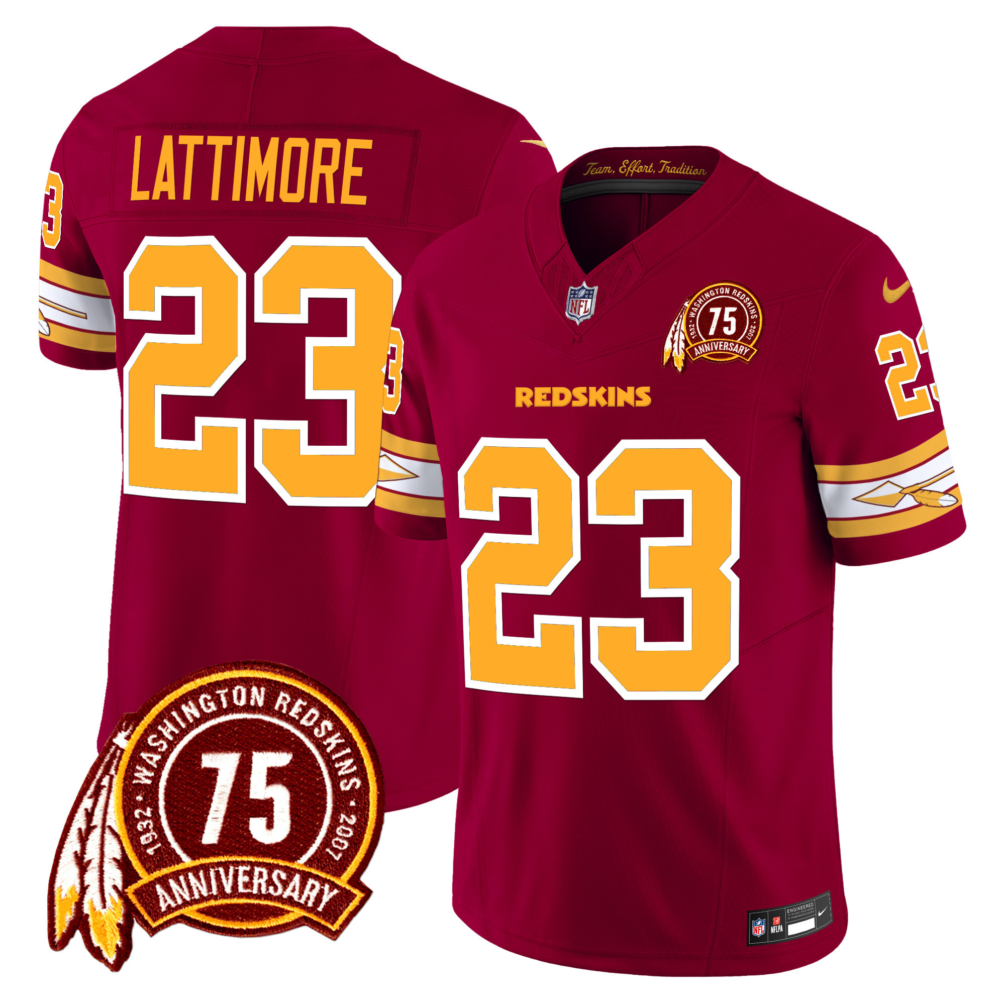 Marshon Lattimore Men's Washington Redskins 75th Patch Vapor Limited Burgundy Jersey - All Stitched