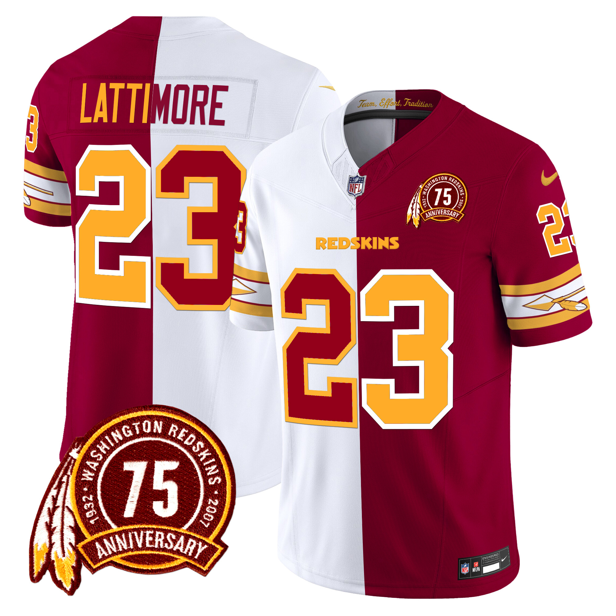 Marshon Lattimore Men's Washington Redskins 75th Patch Vapor Limited Half Jersey - All Stitched