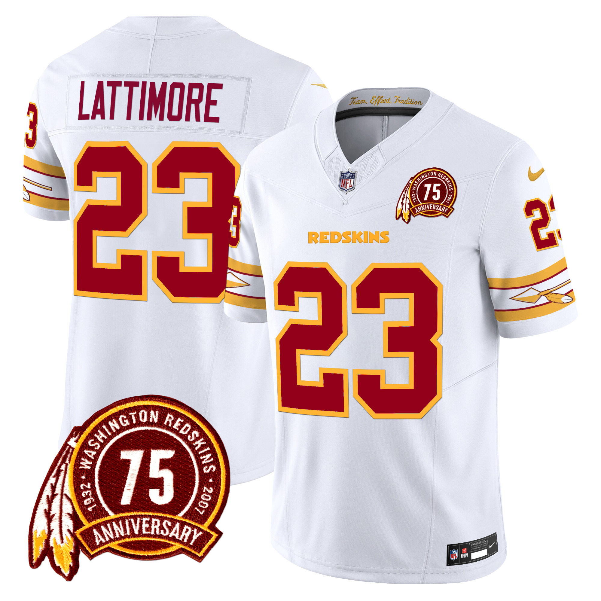 Marshon Lattimore Men's Washington Redskins 75th Patch Vapor Limited White Jersey - All Stitched